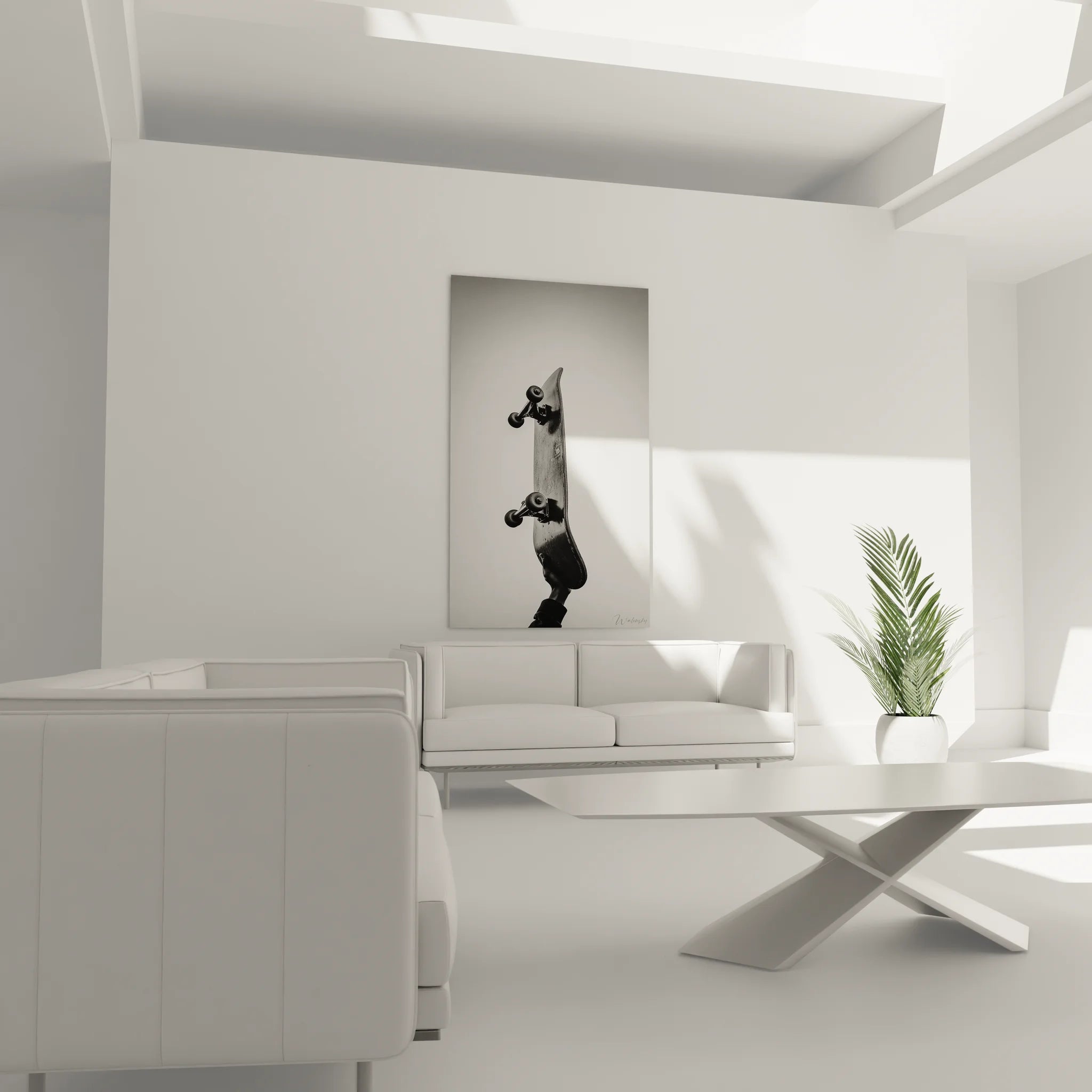 Gros plan tableau skateboard - Détails roues et deck en photographie noir et blanc artistique