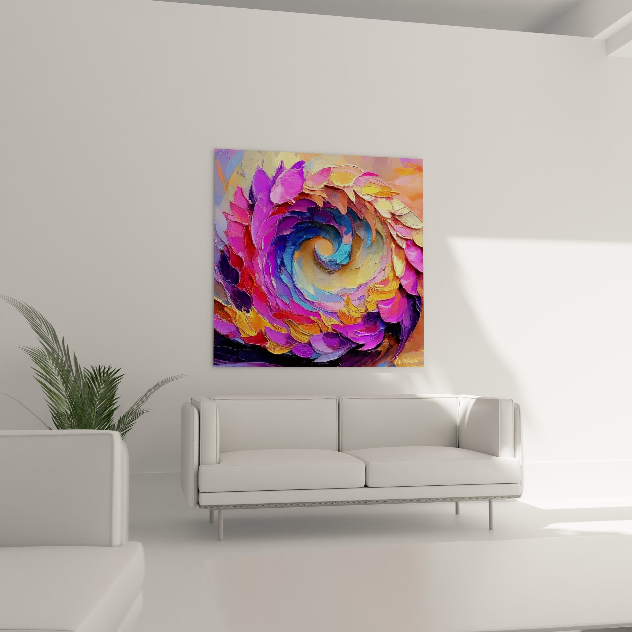 Gros plan spirale abstraite colorée texture peinture empâtements violets roses détails artistiques