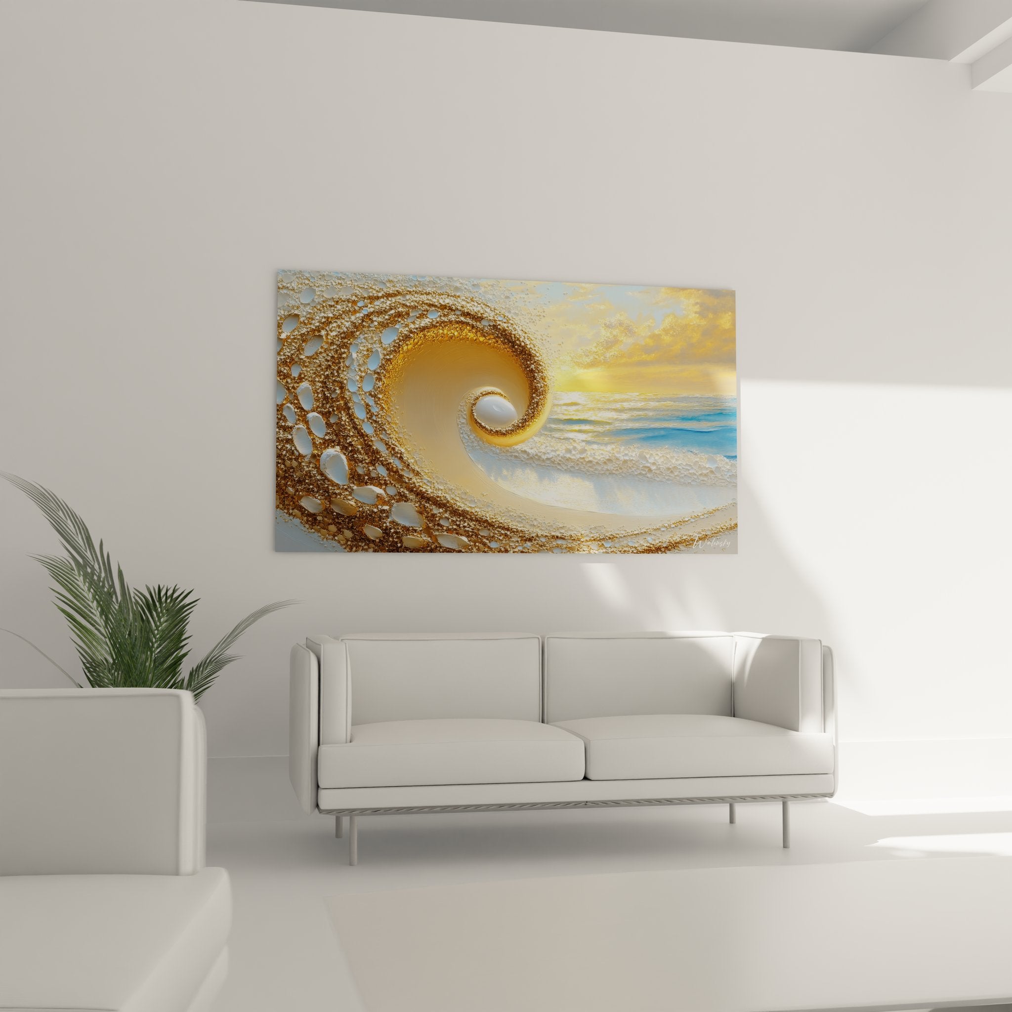 Gros plan tableau spirale dorée avec bulles d'air et reflets dorés texture 3D détaillée