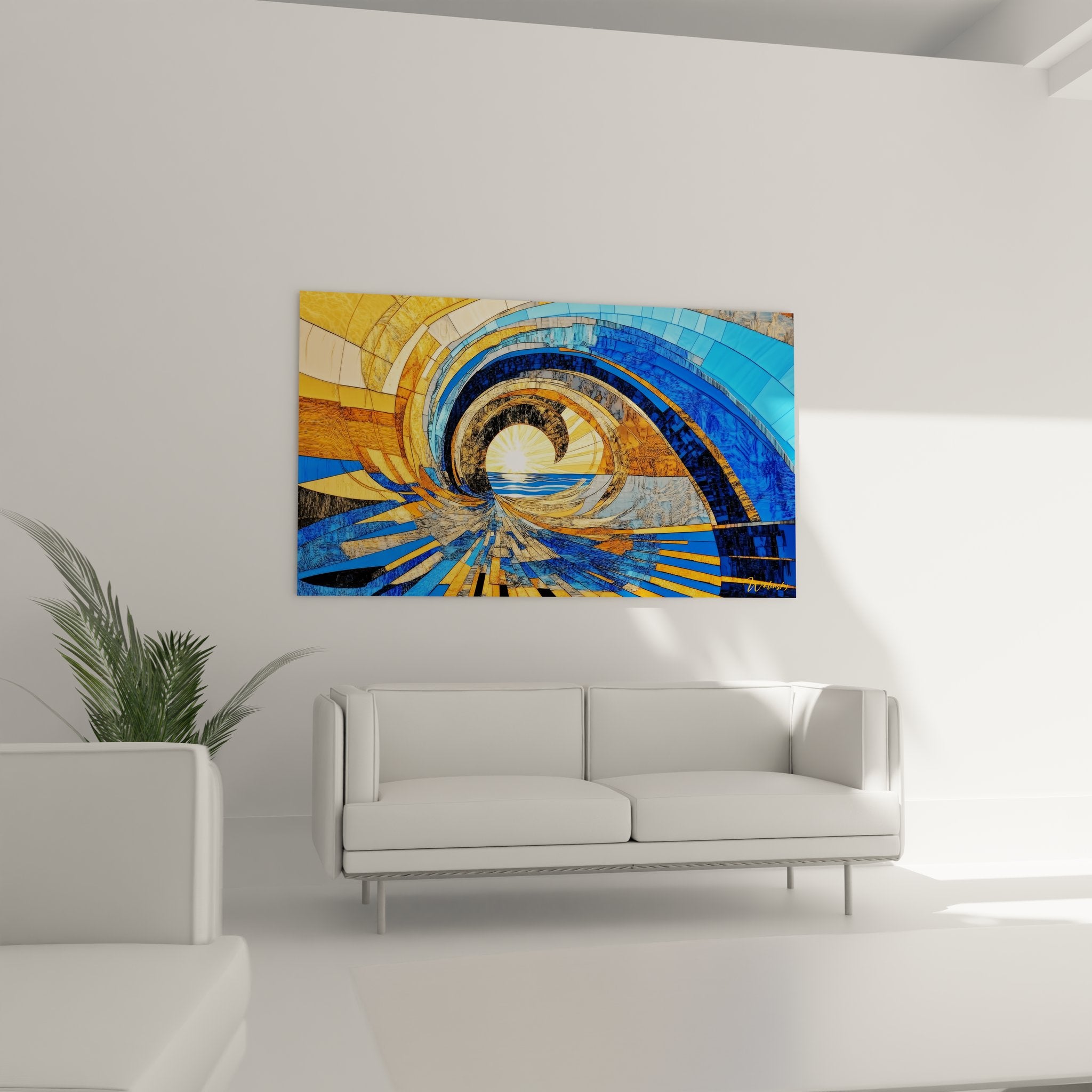 Gros plan texture spirale dorée tableau abstrait avec détails géométriques cosmiques