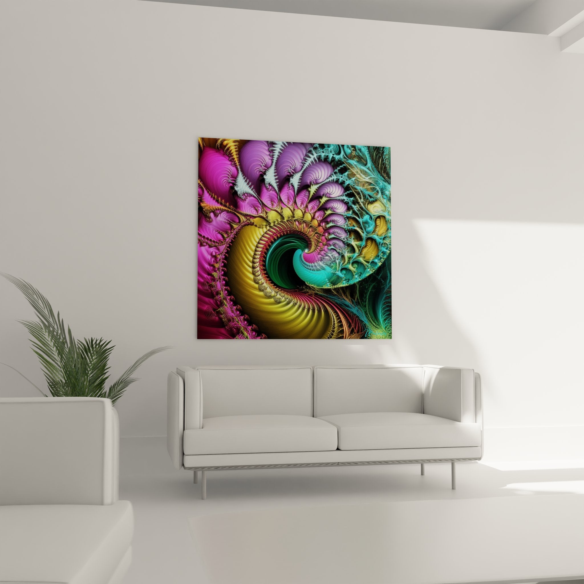 Gros plan détaillé spirale fractale montrant textures géométriques colorées