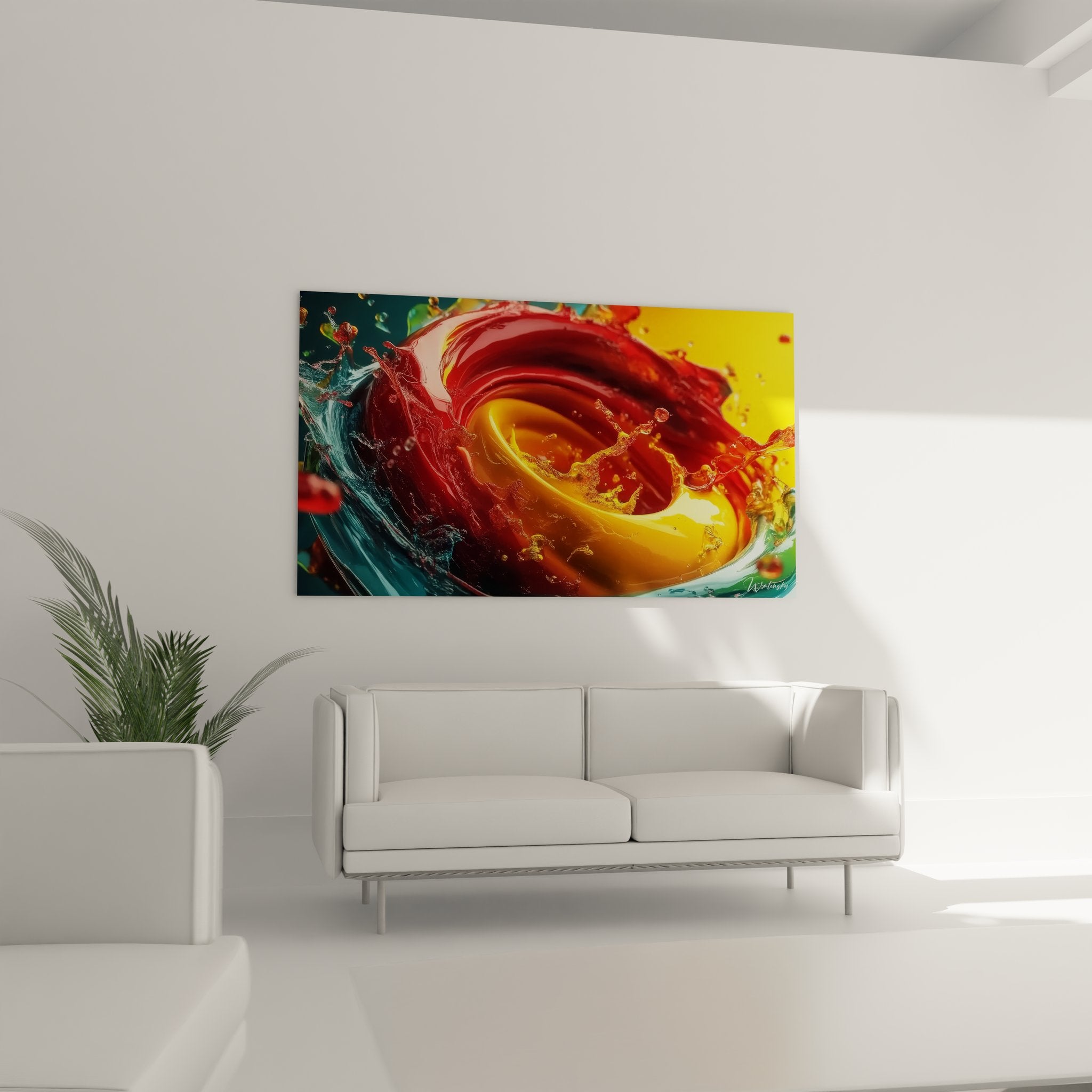 Gros plan détails spirale liquide peinture fluide rouge jaune turquoise texture abstraite artistique