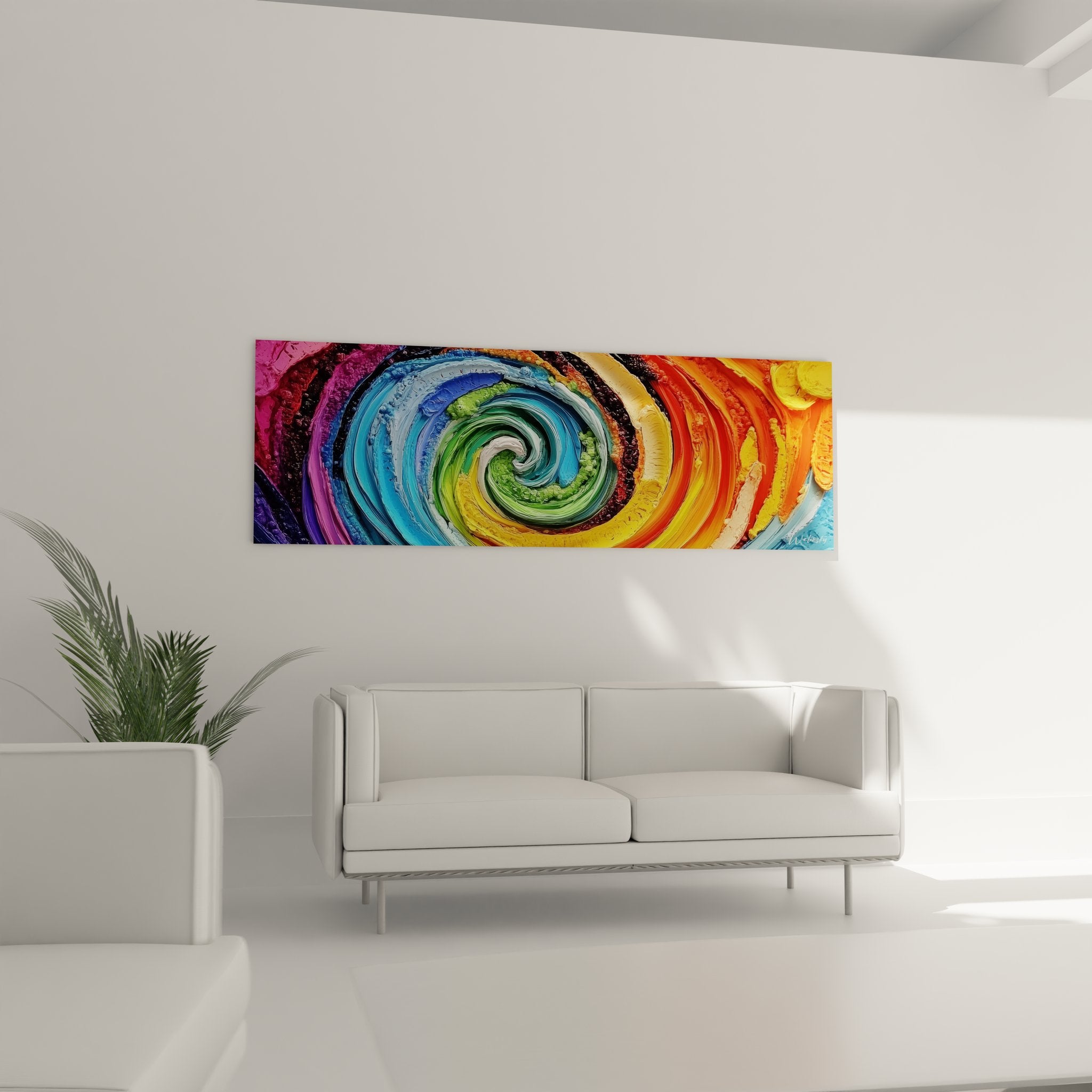 Gros plan texture spirale multicolore révélant les détails de peinture empâtée et reliefs colorés