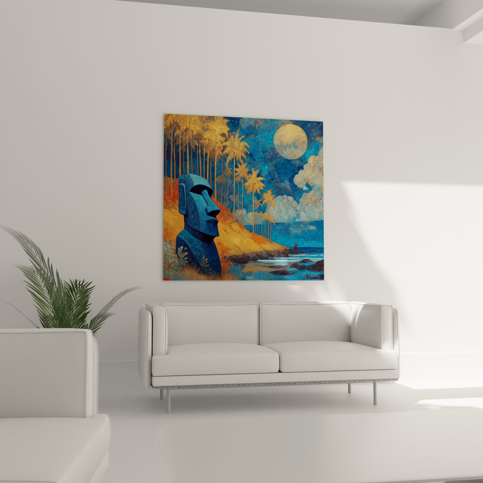 Gros plan statue Moai tableau île de Pâques, détails sculpture pierre volcanique art insulaire Pacifique