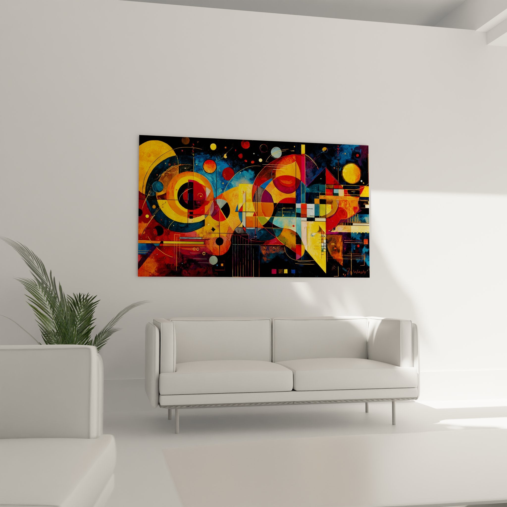 Détail gros plan tableau abstrait géométrique textures couleurs vives formes circulaires