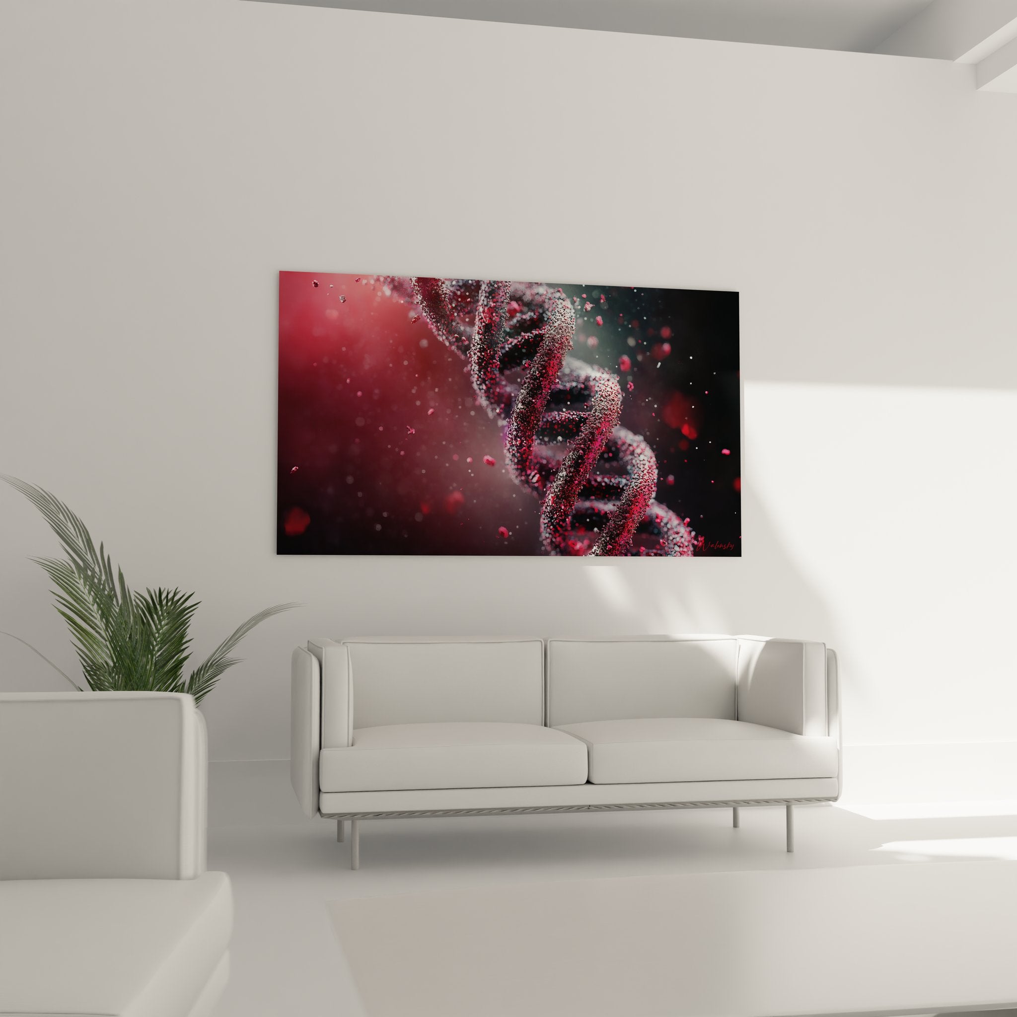 Gros plan du tableau ADN révélant les détails de la spirale génétique et les effets de particules