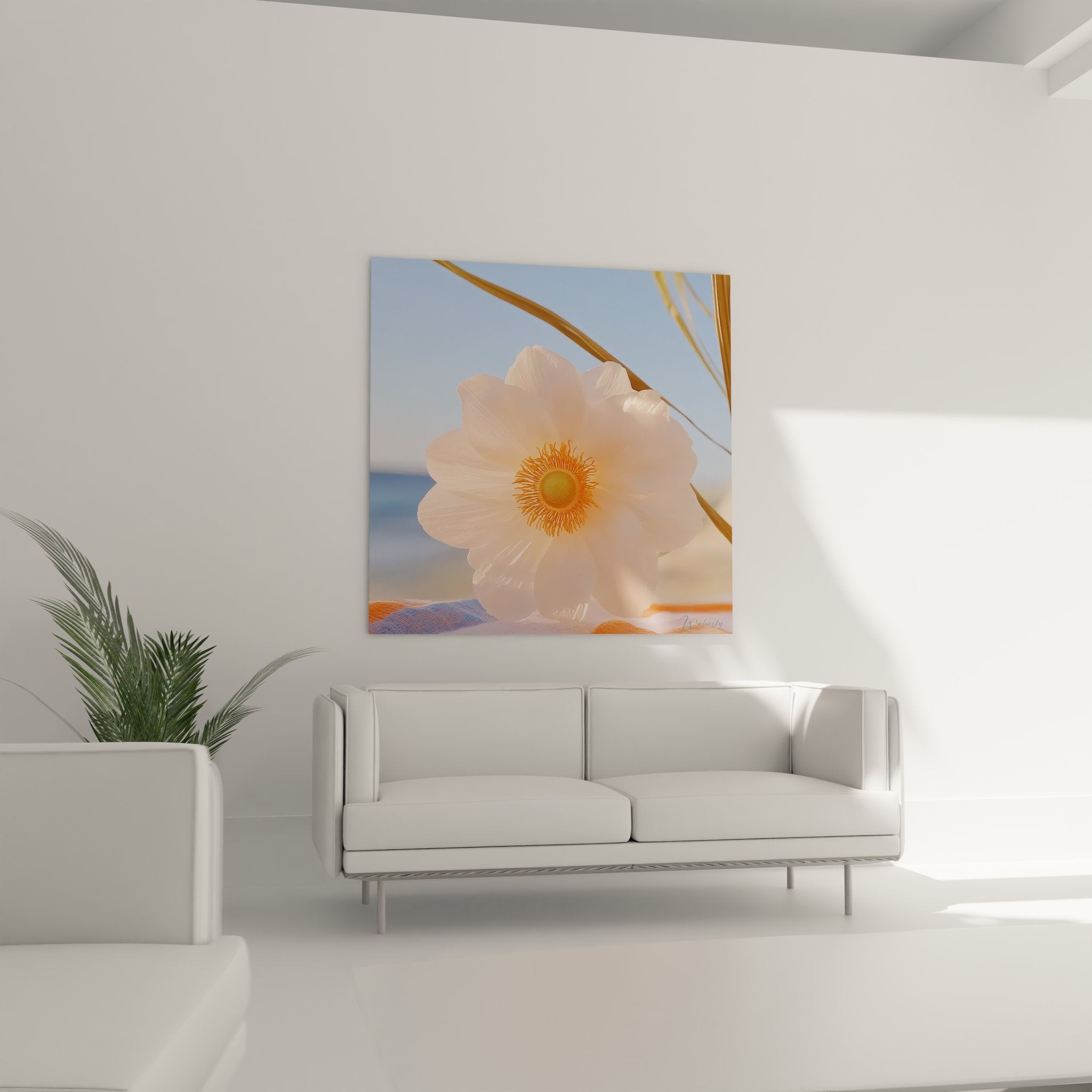 Gros plan tableau anémone rose détails pétales translucides texture soyeuse art floral contemporain