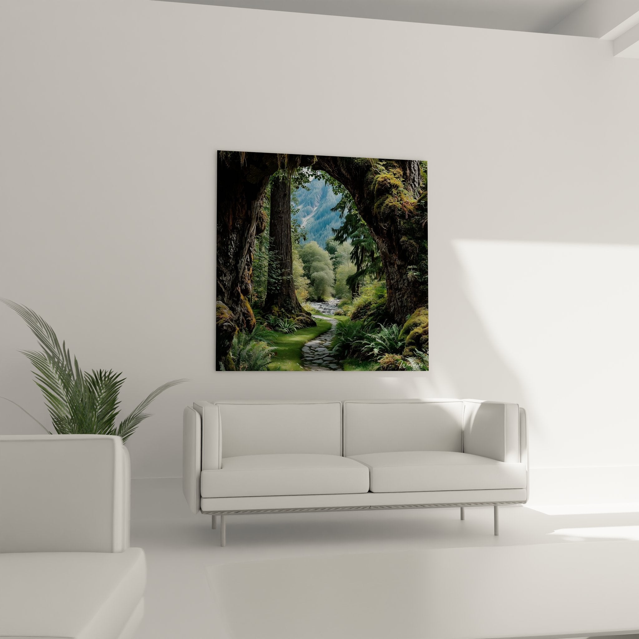 Gros plan tableau forêt montrant détails mousses vertes sur troncs arbres centenaires