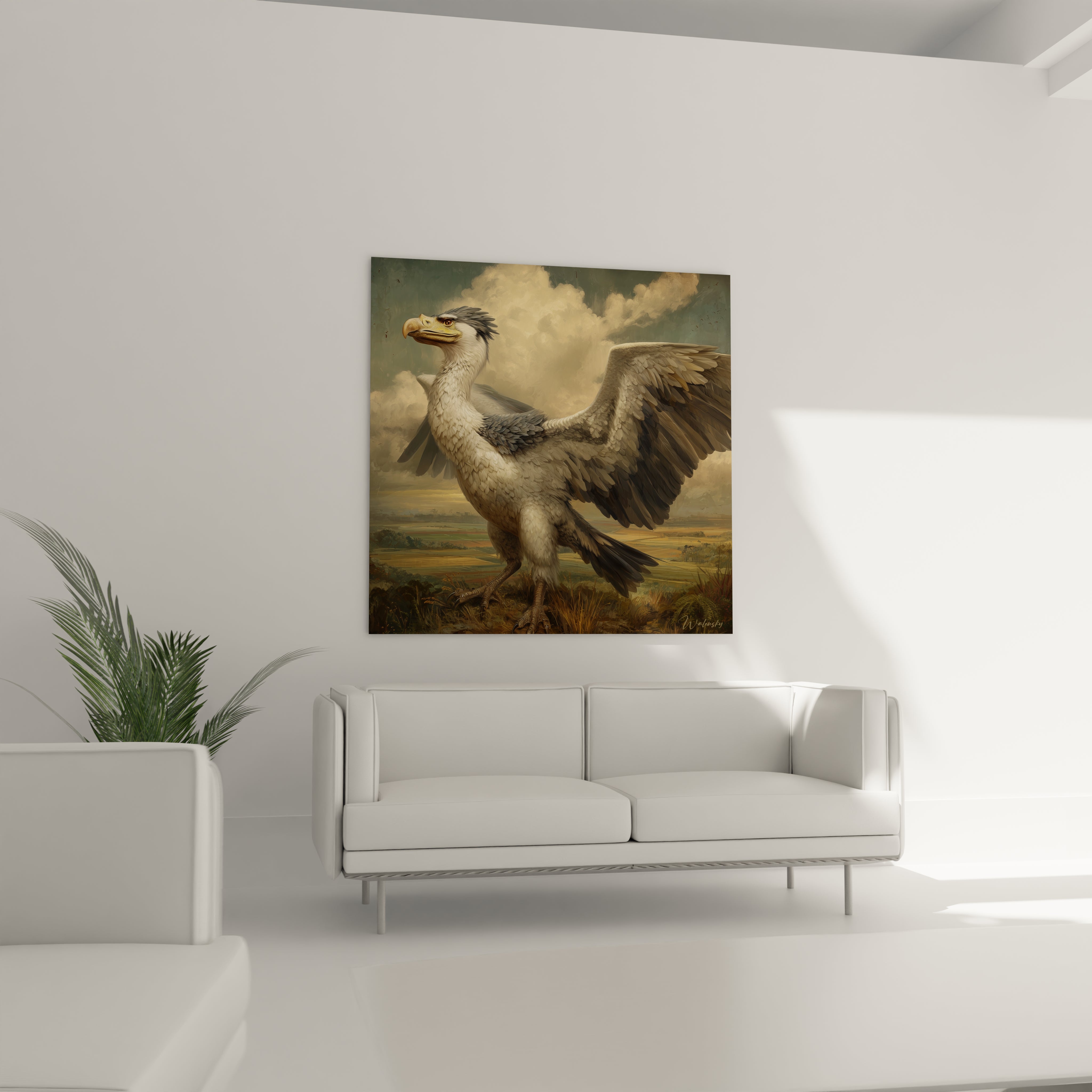 Gros plan tableau Argentavis détails plumage bec serres oiseau géant préhistorique qualité artistique