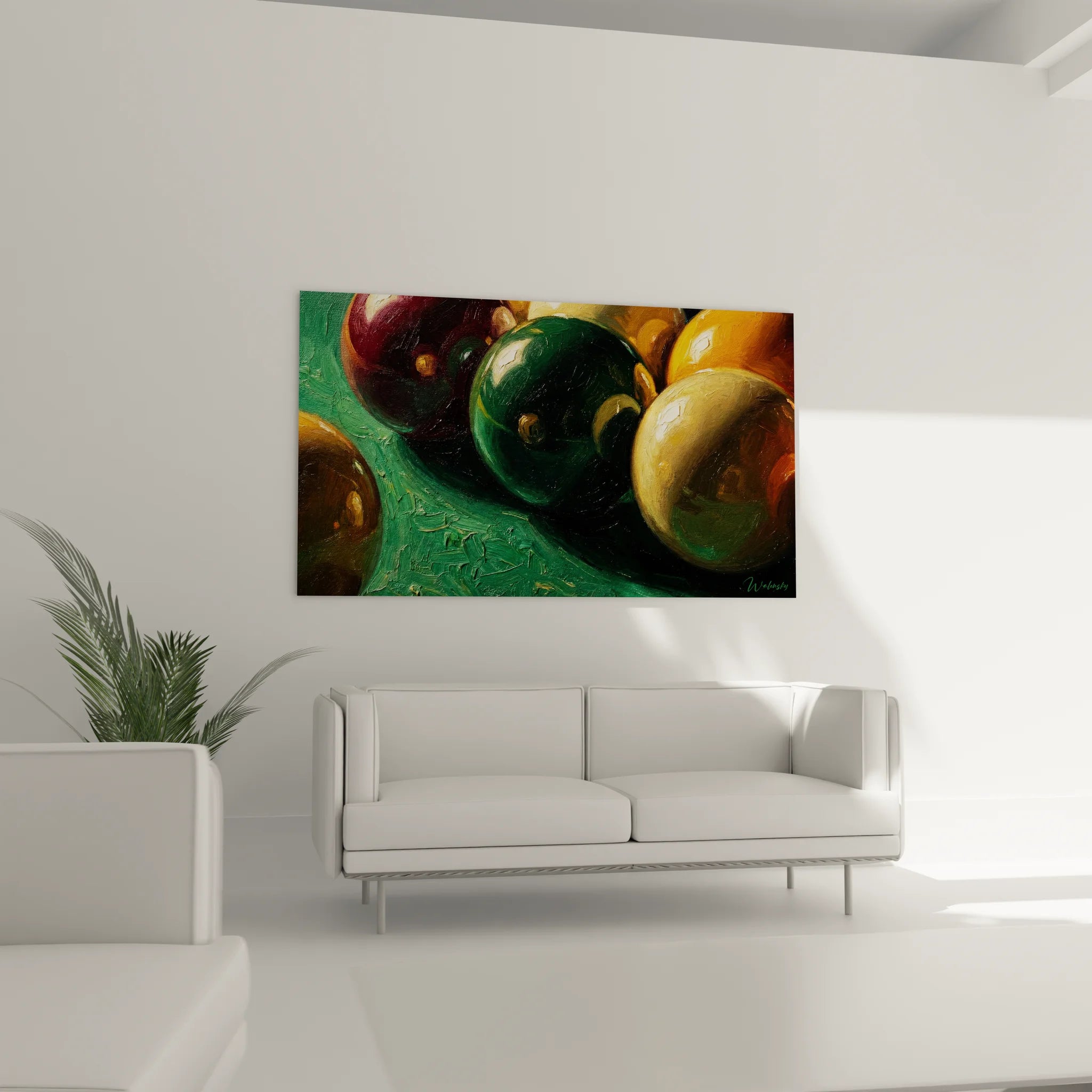 Gros plan tableau billard montrant détails boules colorées et textures peinture