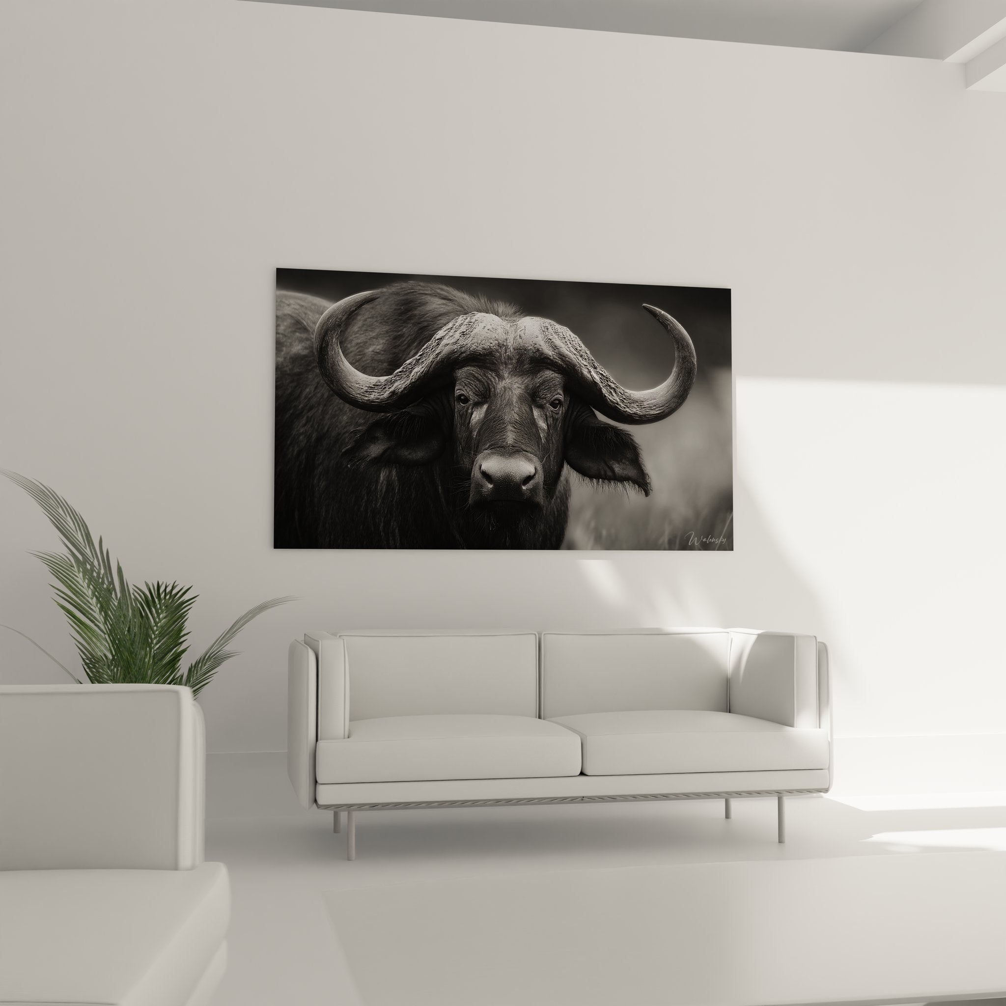 Gros plan sur les détails du tableau buffle montrant texture peau et expression