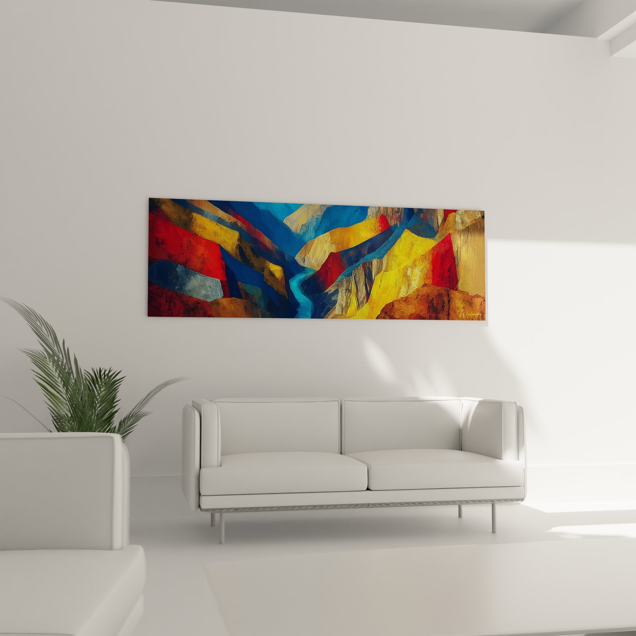 Gros plan détaillé tableau canyon abstrait textures couleurs vives peinture moderne