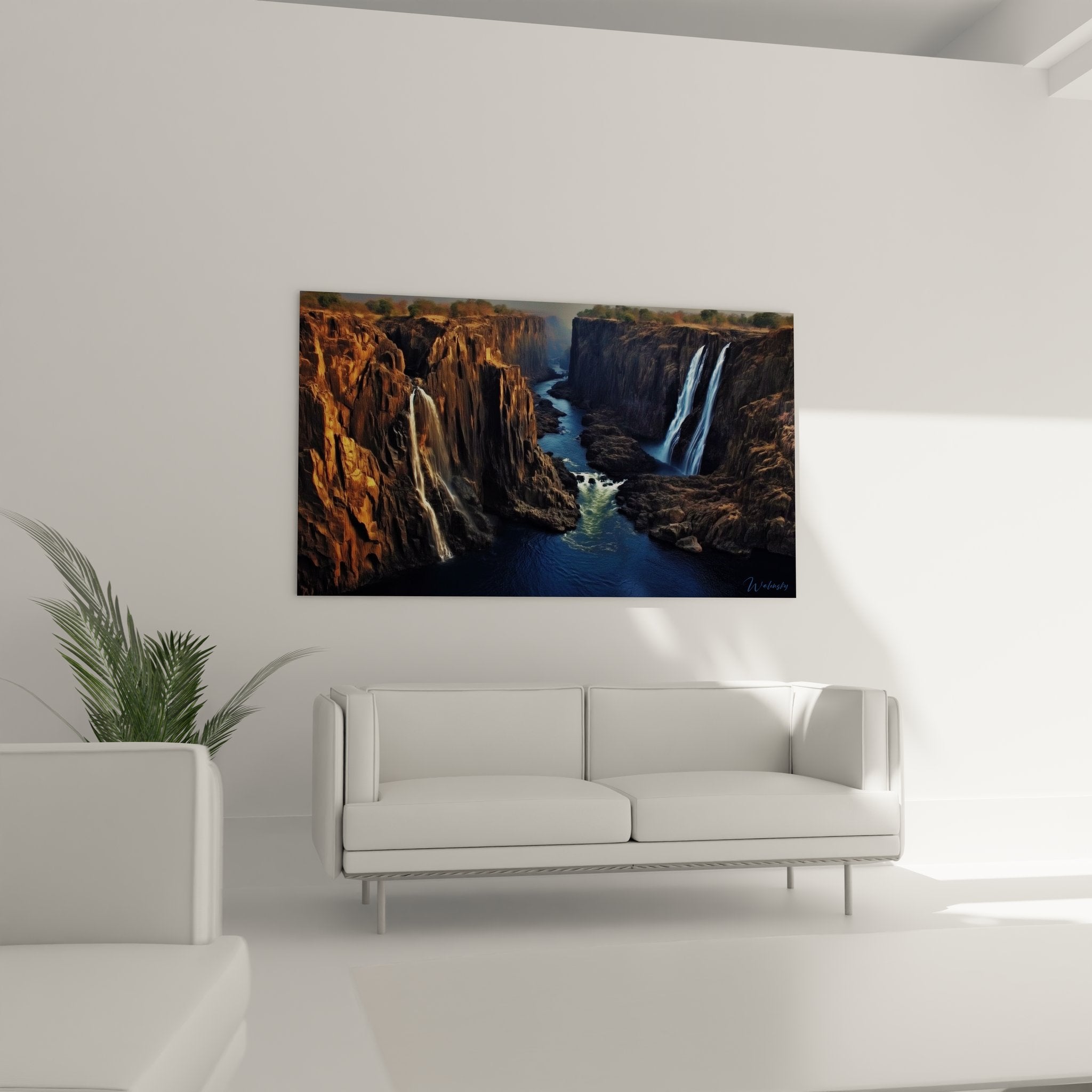 Gros plan tableau cascade canyon montrant détails roches stratifiées et chutes eau