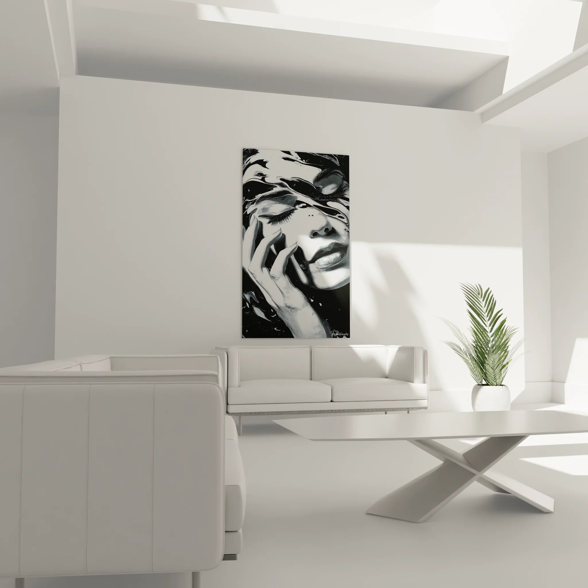 Gros plan du tableau femme émotionnelle révélant les détails du visage en noir et blanc