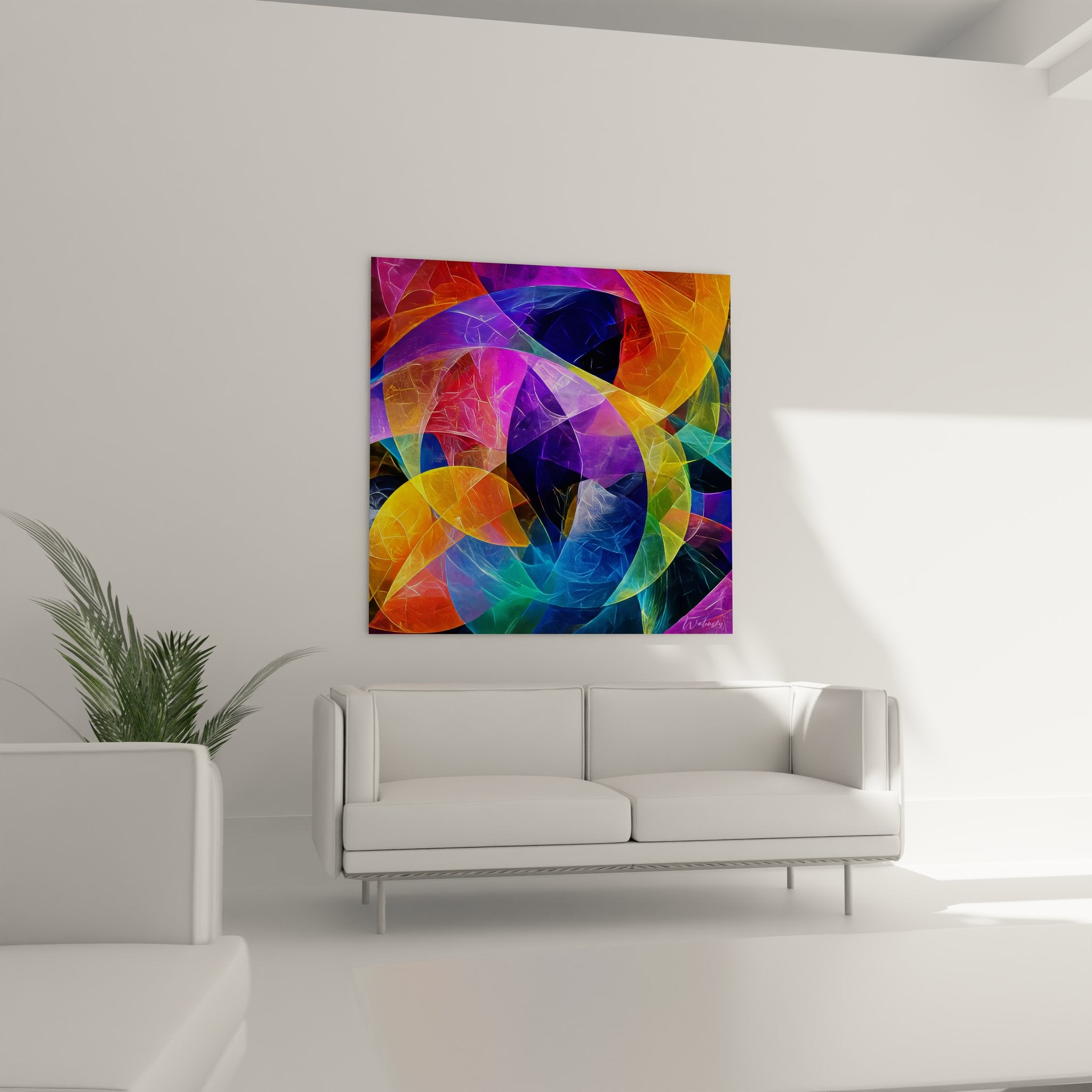 Close-up of abstract geometric wall art - colorful shapes and contemporary art textures details