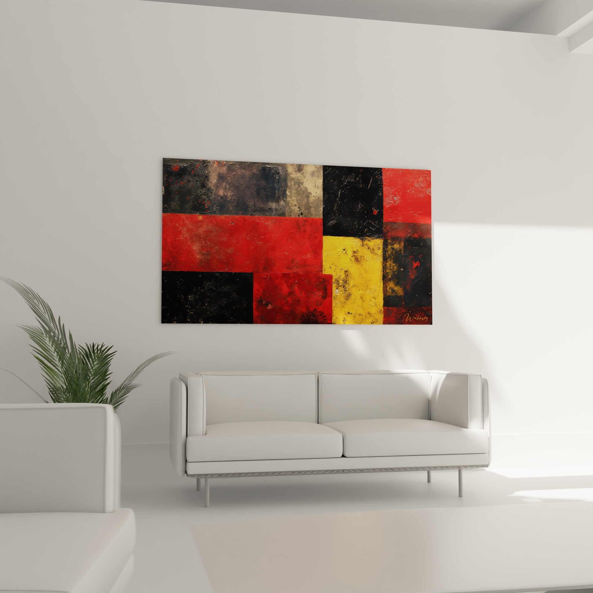 Gros plan texture tableau géométrique abstrait rectangles colorés détails matière peinture art moderne