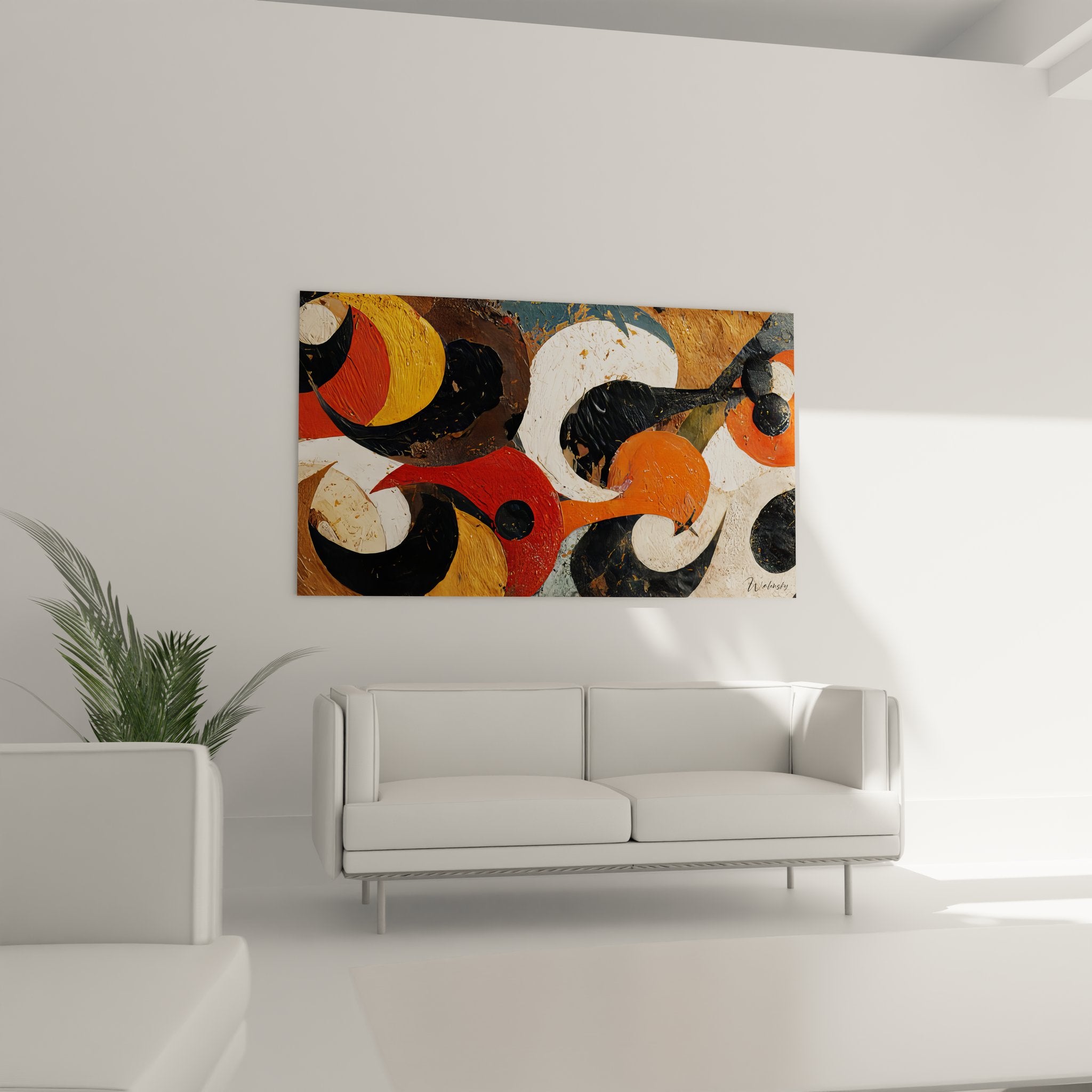 Gros plan tableau abstrait géométrique détails textures formes circulaires colorées peinture moderne