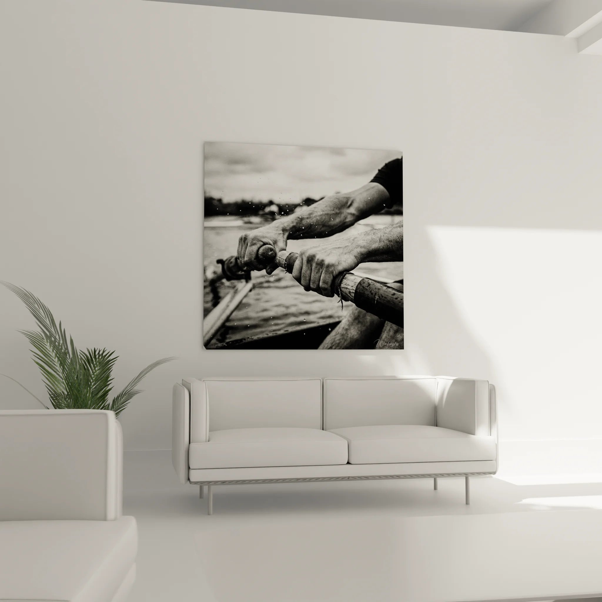 Gros plan tableau mains rameur aviron détails rames bois effort sport nautique art mural