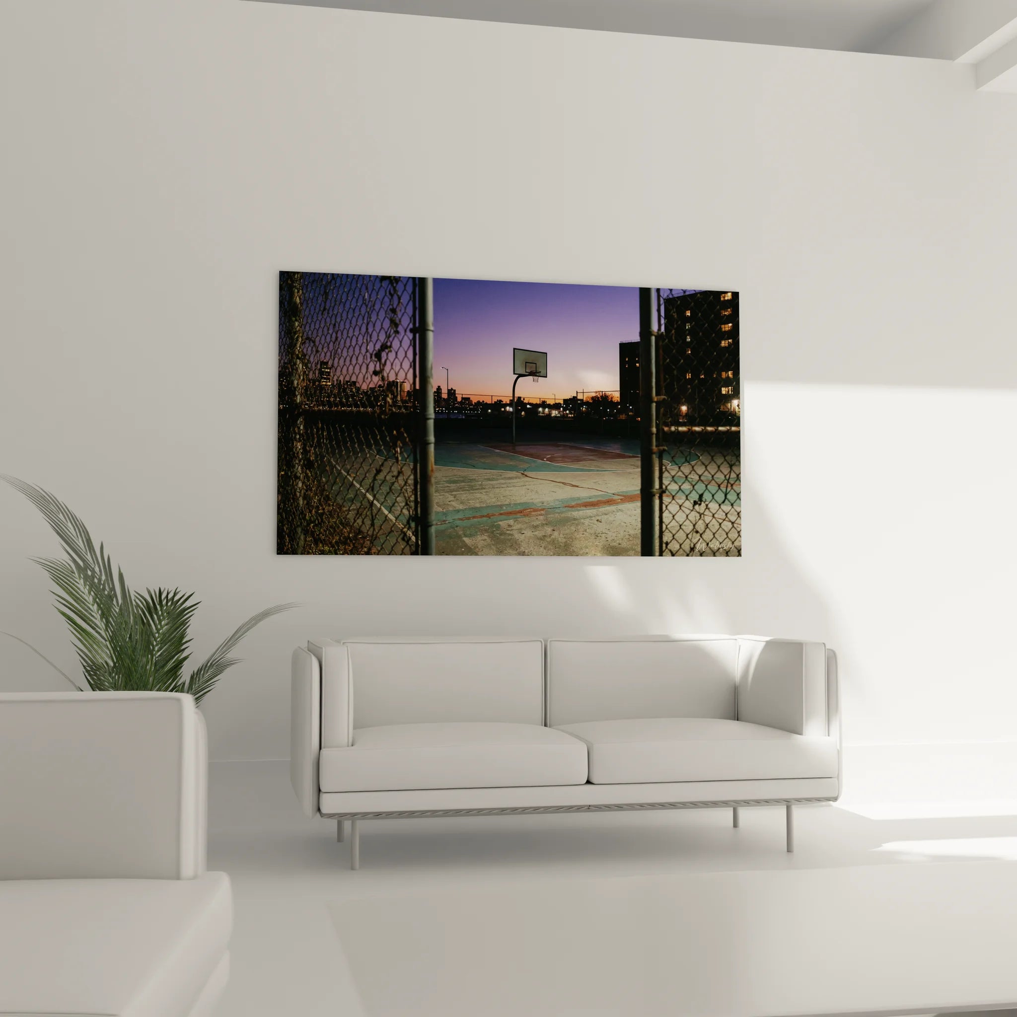 Gros plan sur les détails du tableau terrain de basket avec panier et marquages au sol