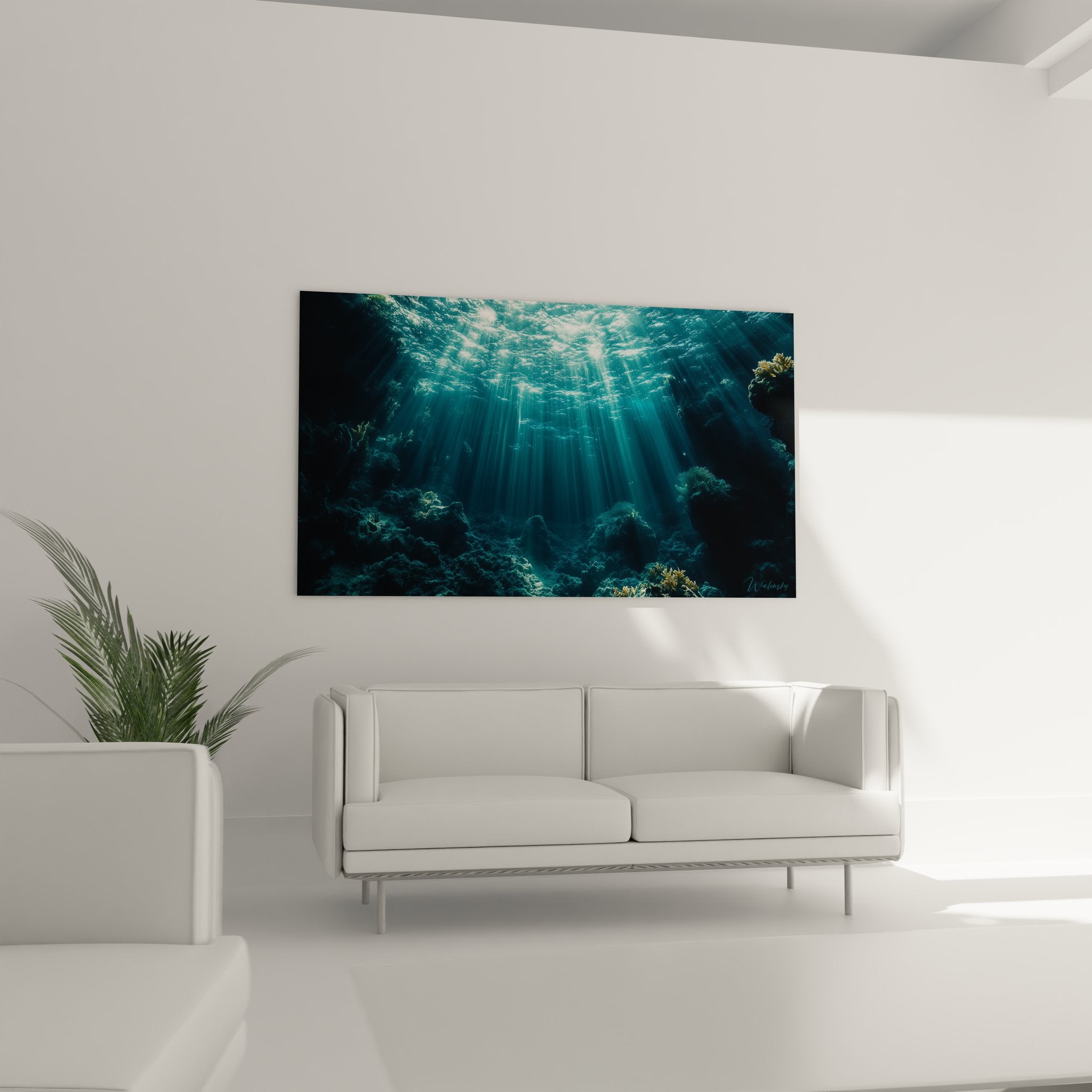 Gros plan tableau rayons soleil sous-marins détails coraux et textures rocheuses océaniques