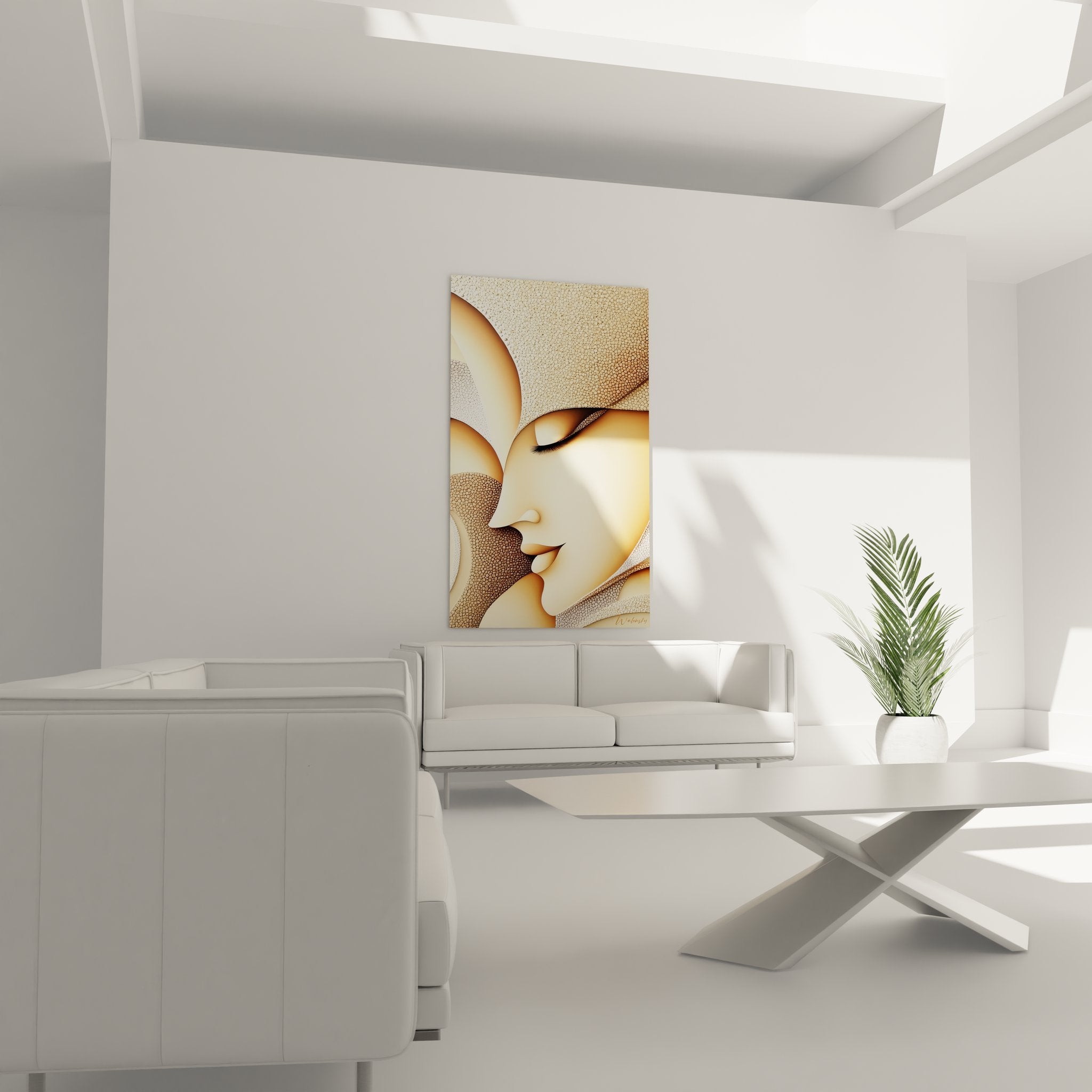 Gros plan texture dorée tableau Bouddha, détail craquelé et nuances or bronze pour art mural zen spirituel