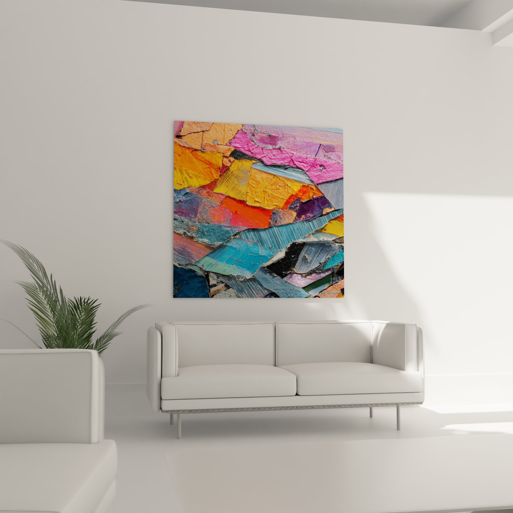 Gros plan texture craquelée collage abstrait couleurs vives fragments peints relief artistique