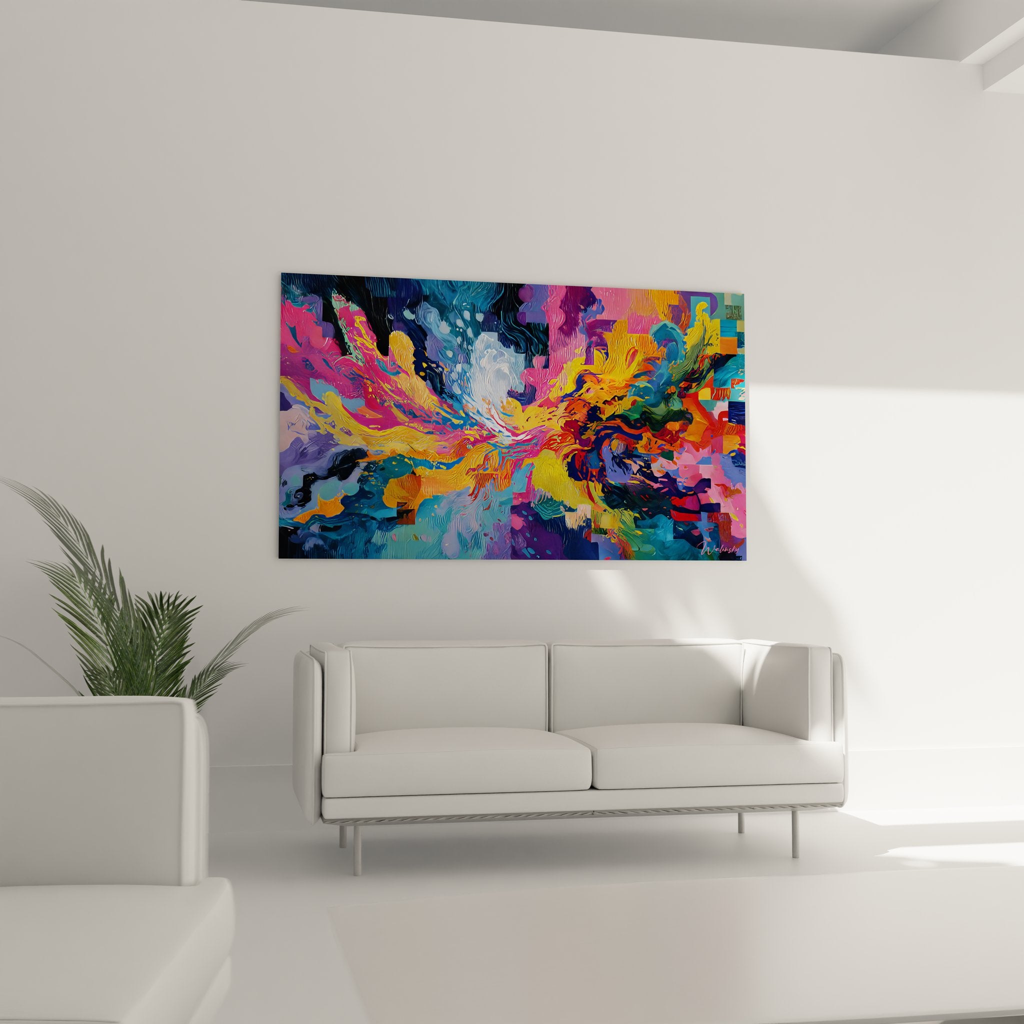 Gros plan texture peinture abstraite explosion couleurs détails coups pinceau style moderne