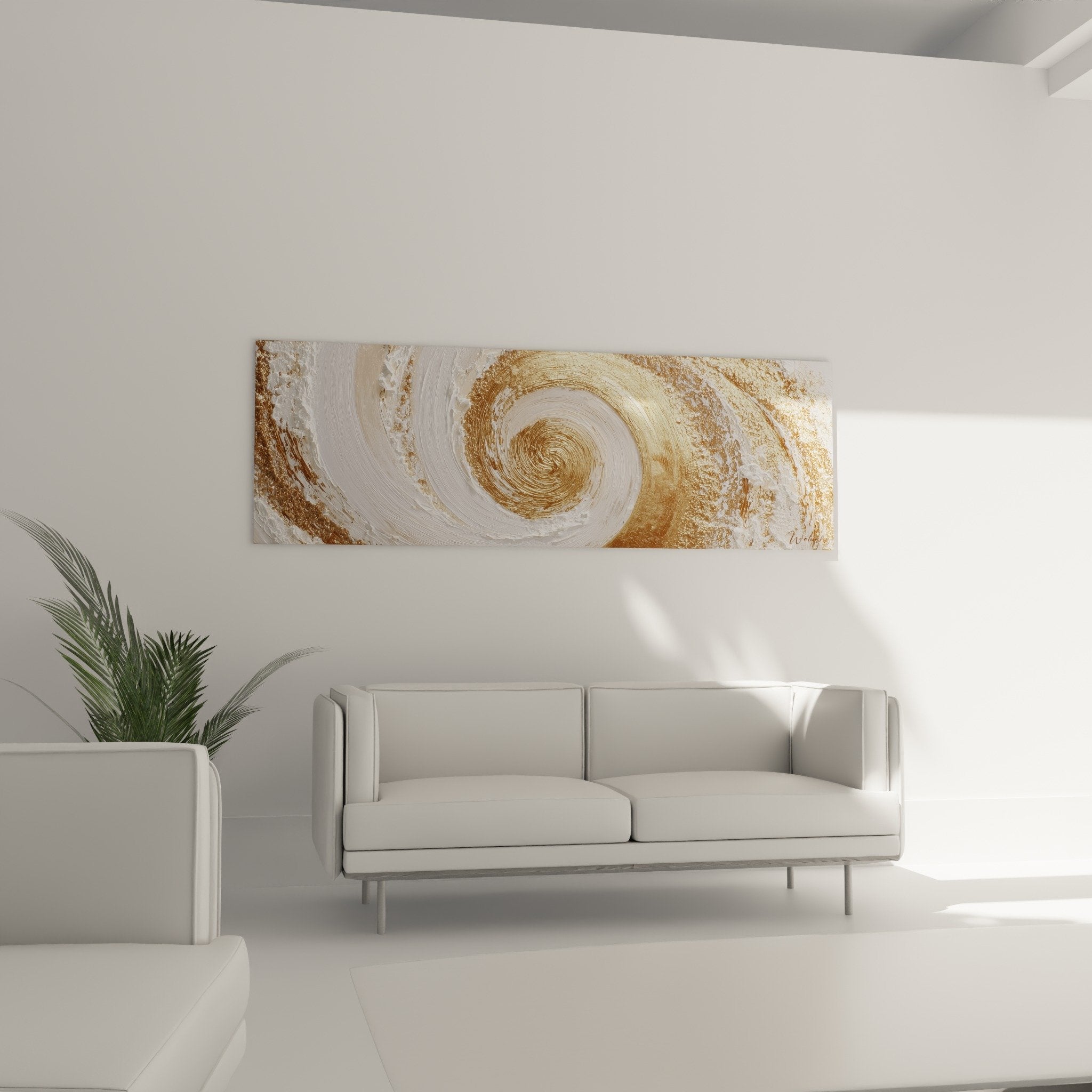 Gros plan texture spirale doree nacrée tableau feng shui centre terre effet matiere relief
