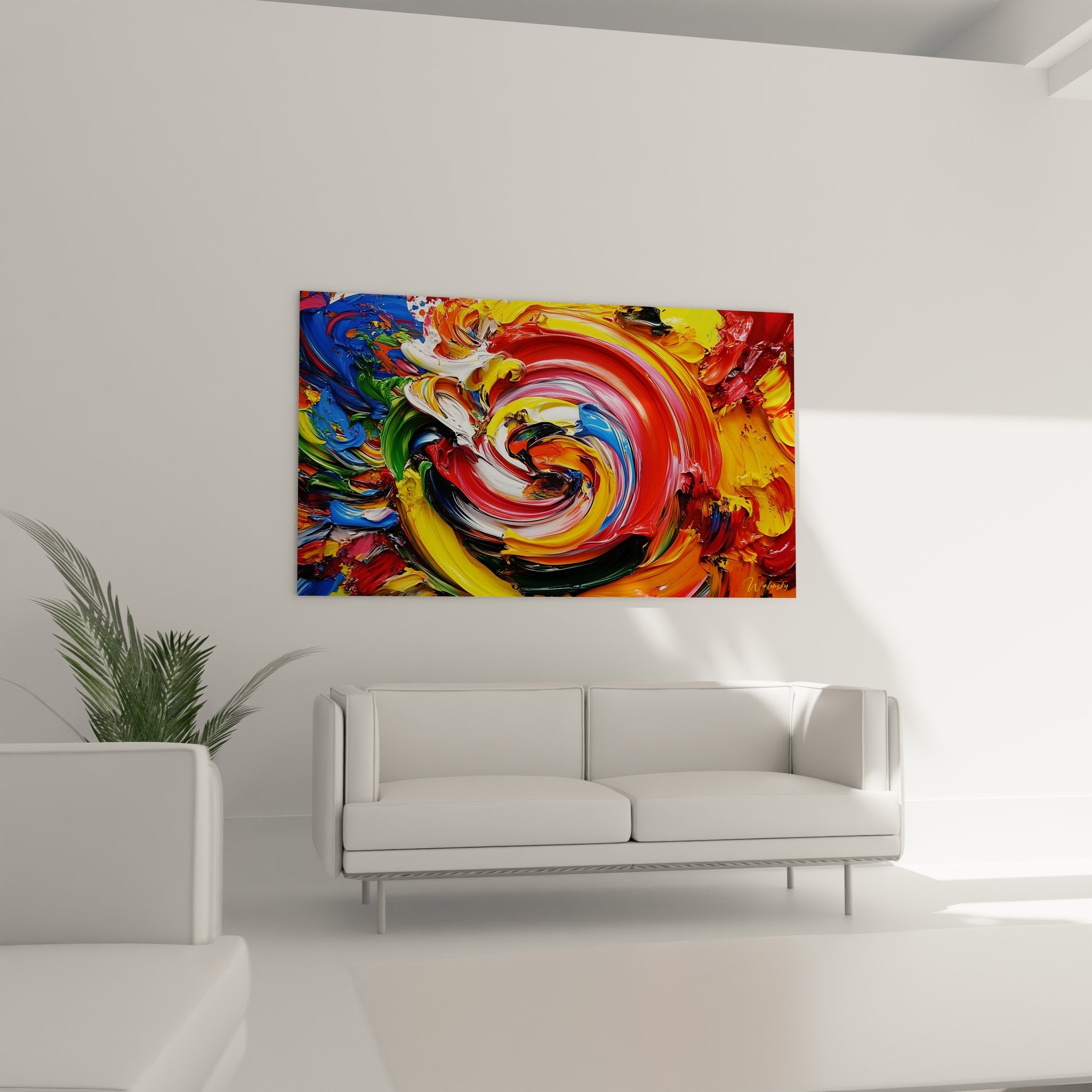 Gros plan texture peinture épaisse spirale multicolore technique empâtement art abstrait