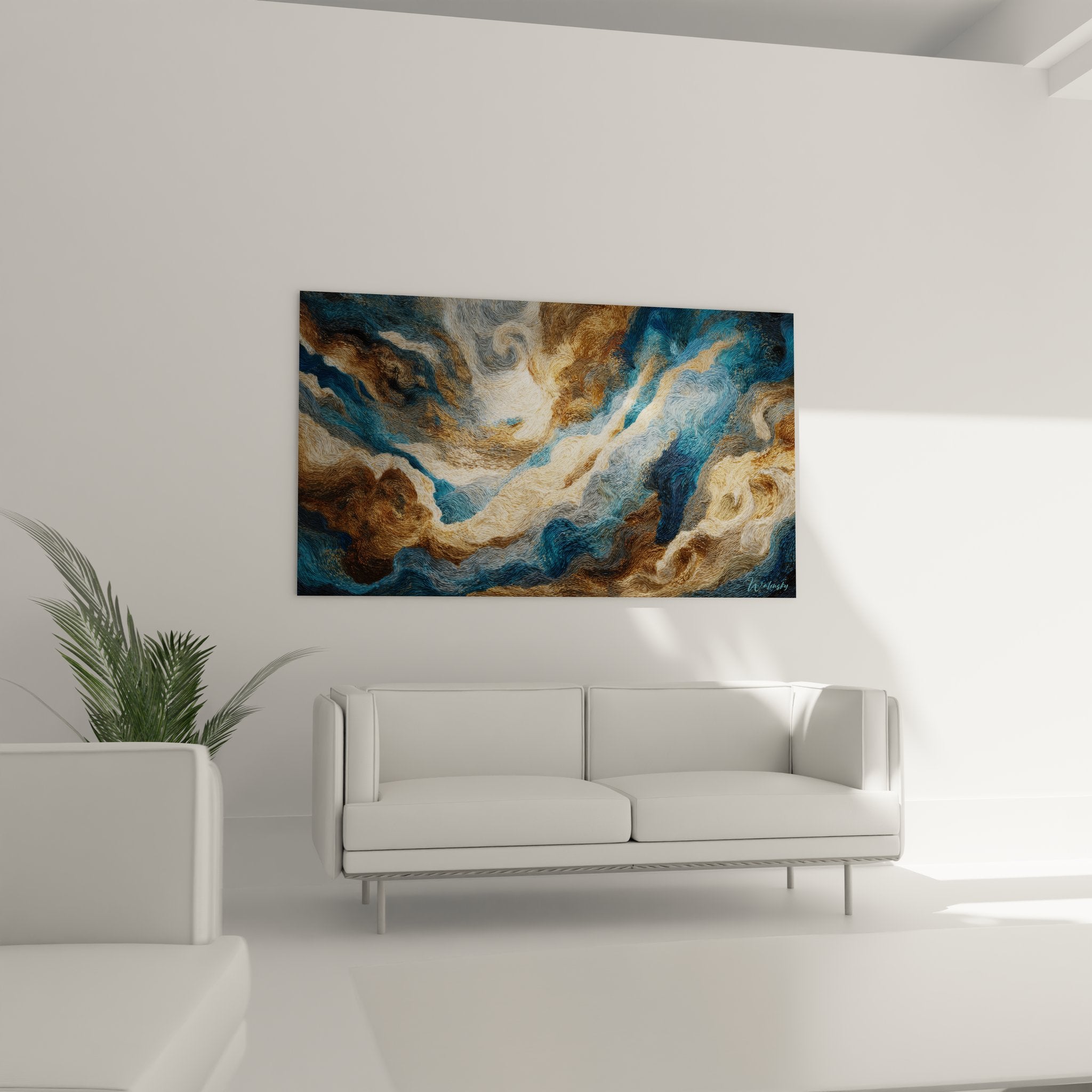 Gros plan texture abstraite tourbillons marins peinture bleu bronze détails