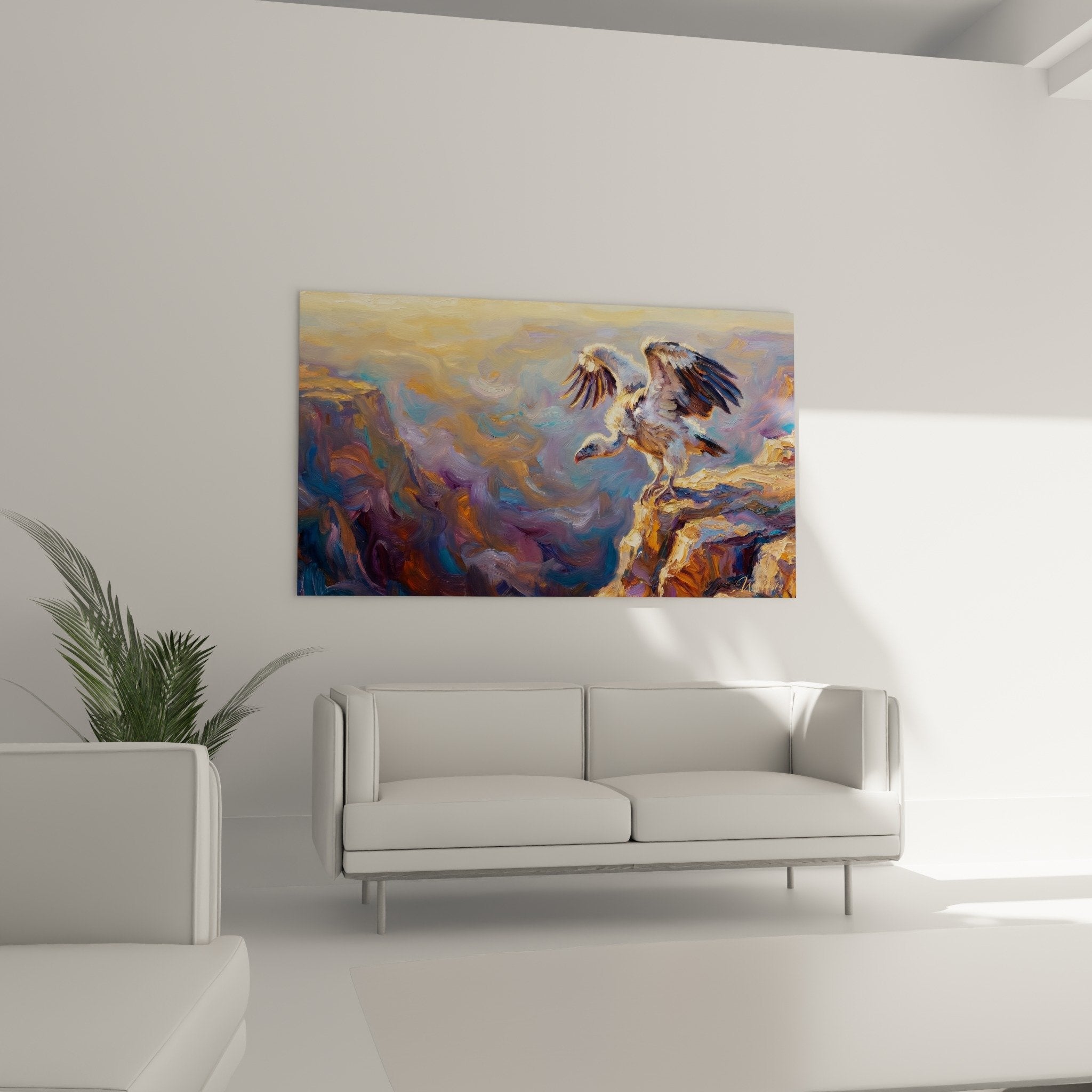 Nahaufnahme Geier detailliertes Gefieder technische Pinselstriche expressive Texturen braune beige Federn farbige Impasto Tierkunst