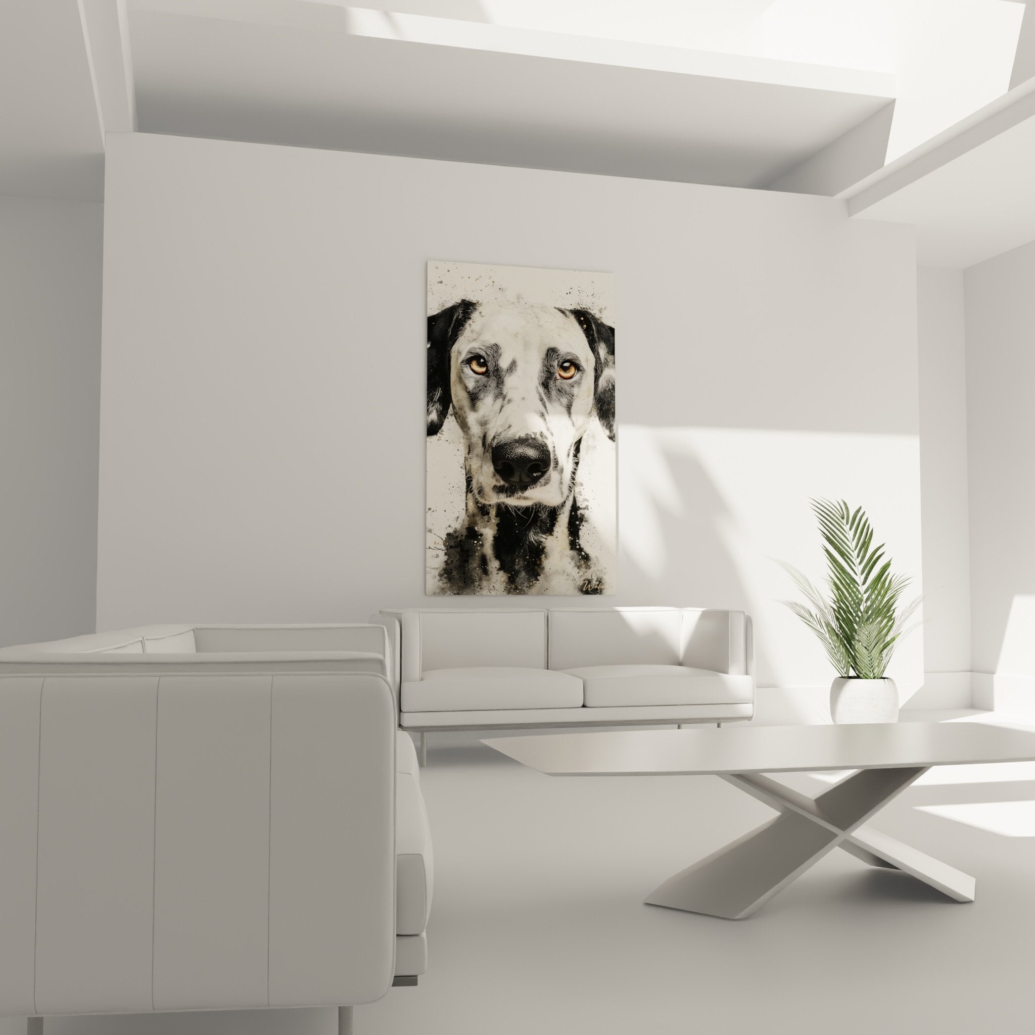 Primo piano degli occhi ambrati penetranti del Dalmata in stile ritratto artistico