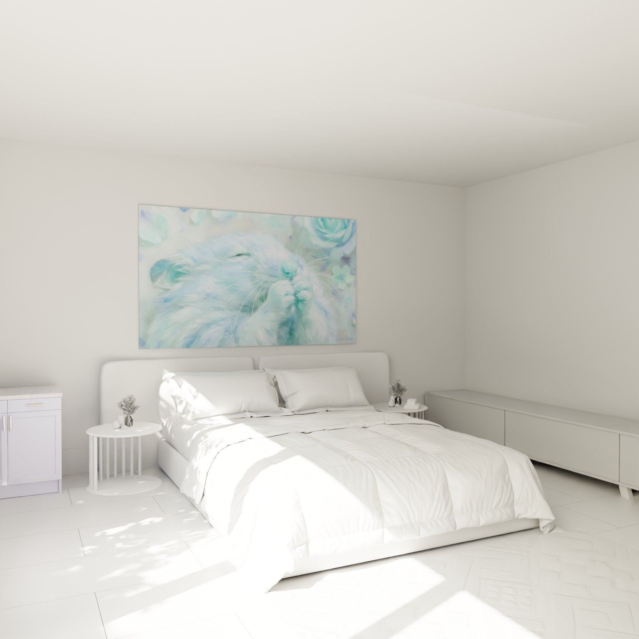 pastel blue hamster wall art bedroom decoration zen calming atmosphere small rodent artistic turquoise