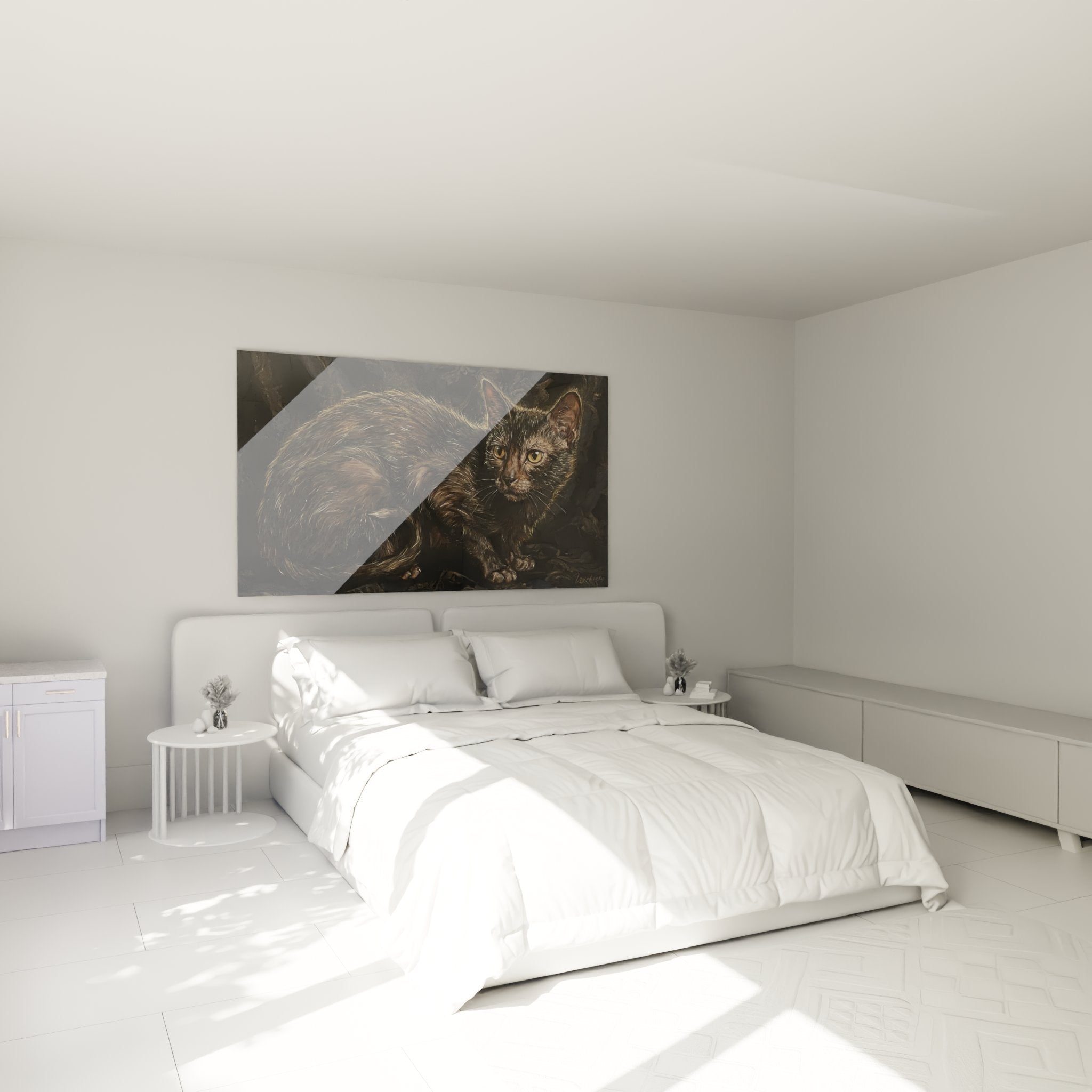Decorazione murale camera da letto con quadro gatto Lykoi misterioso che crea un'atmosfera rilassante ed elegante