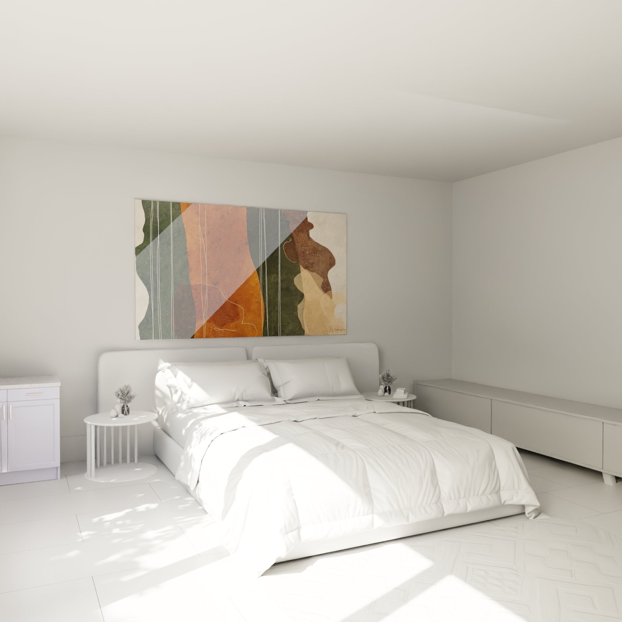 Tableau silhouettes féminines africaines installé dans chambre moderne, décoration murale ethnique contemporaine