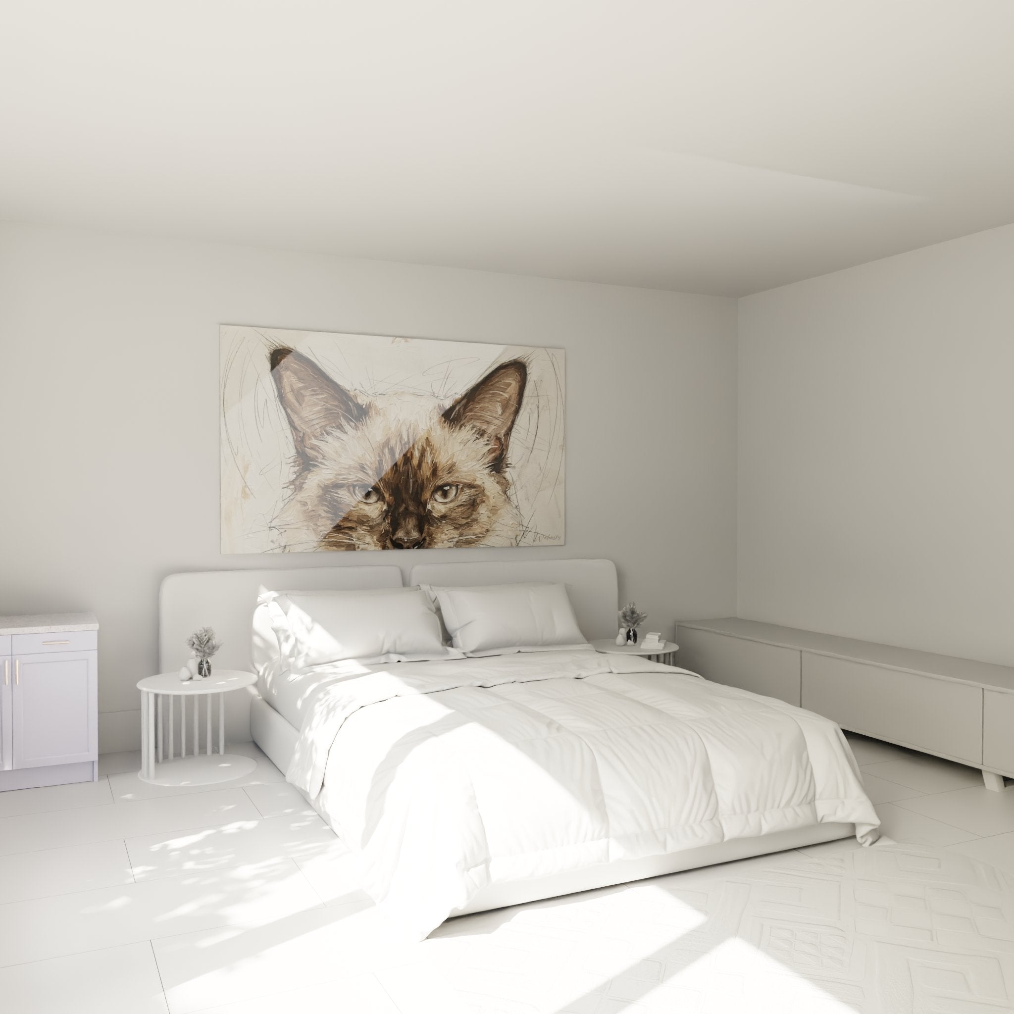 Quadro gatto balinese ritratto che decora una camera moderna, atmosfera calda e rilassante