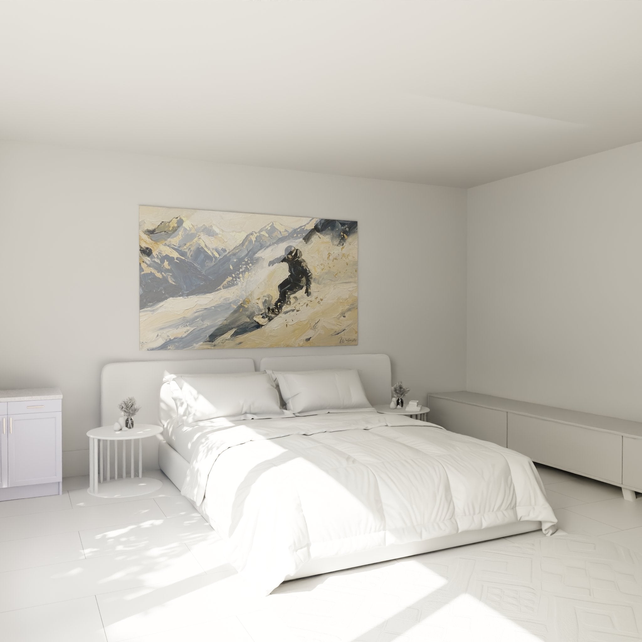 Decoration murale snowboard dans chambre moderne tableau rider montagne ambiance cosy sports hiver