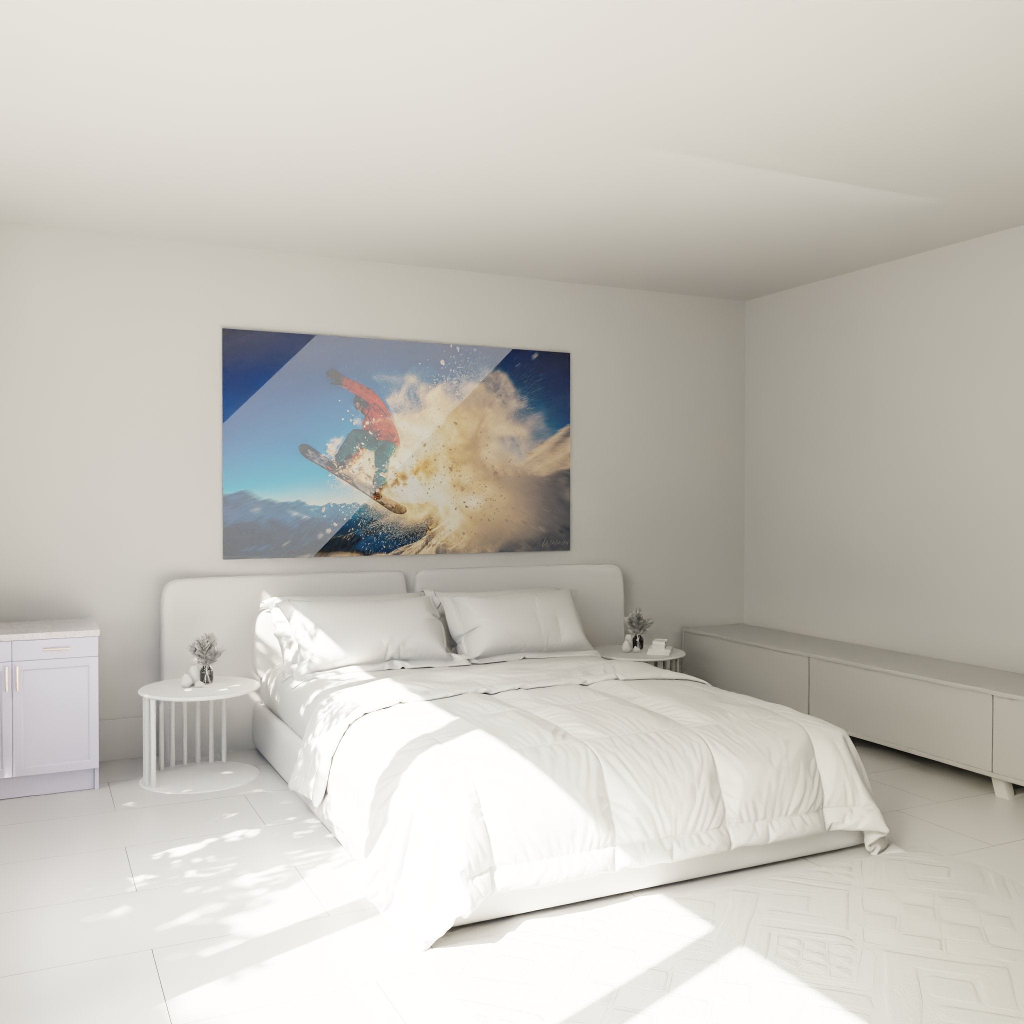 Decoration murale chambre tableau snowboard jump poudreuse ambiance sportive moderne art mural