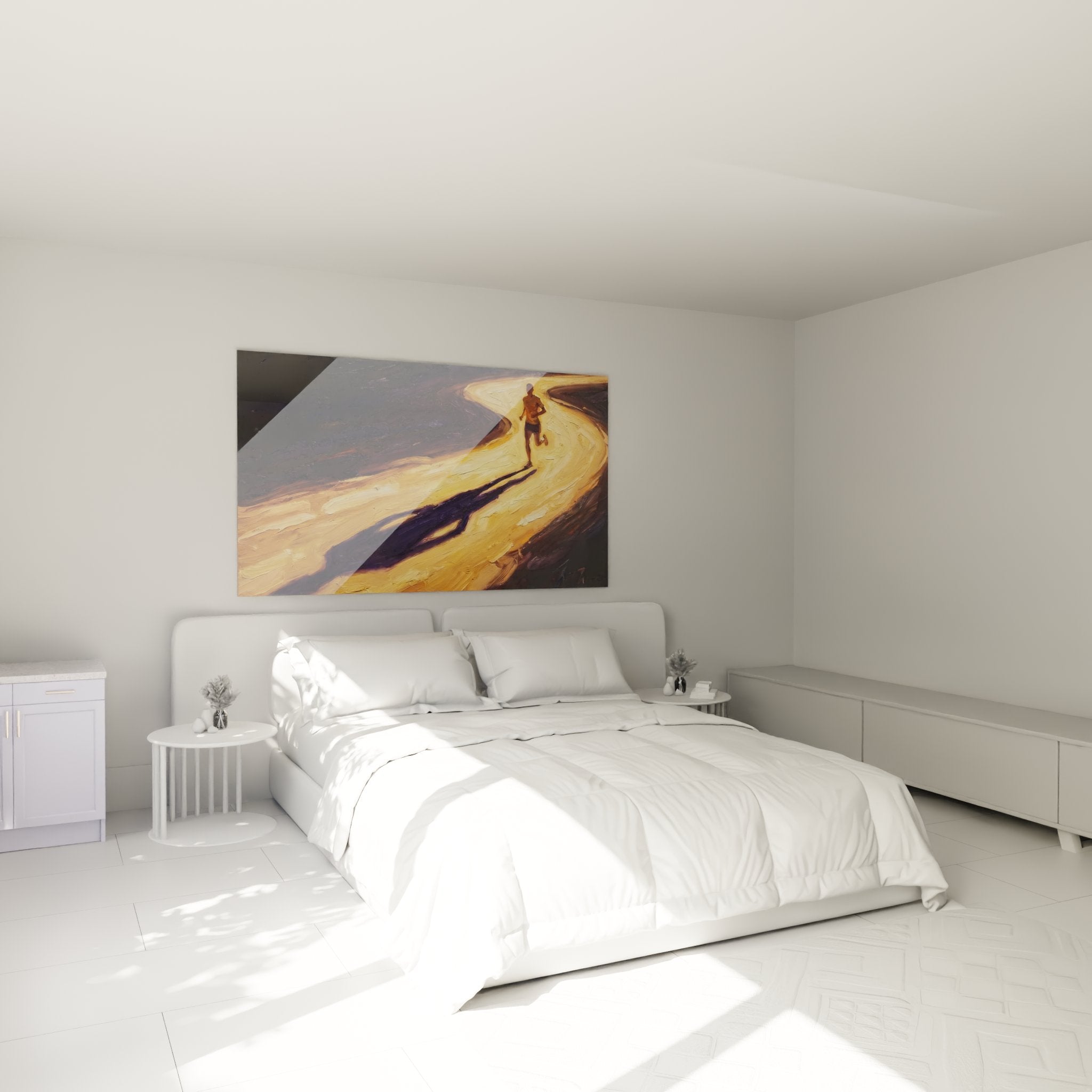 Décoration chambre avec tableau coureur sur sentier lumineux, ambiance motivante course à pied