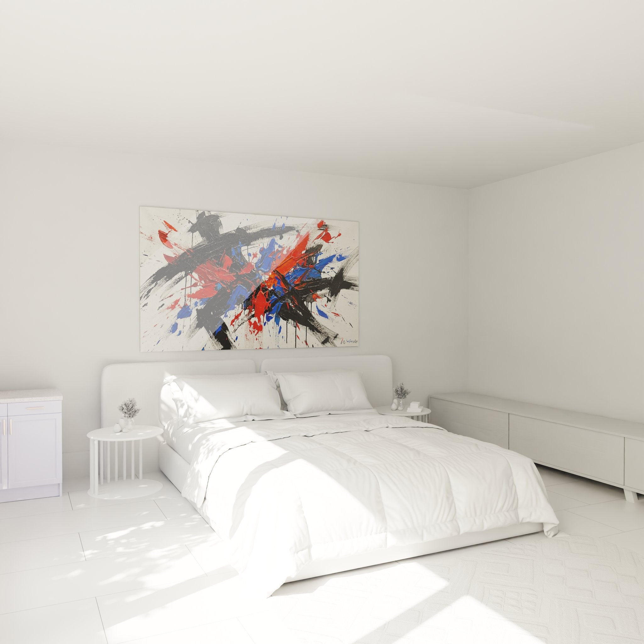 Tableau abstrait explosion dans chambre moderne, decoration murale football contemporaine