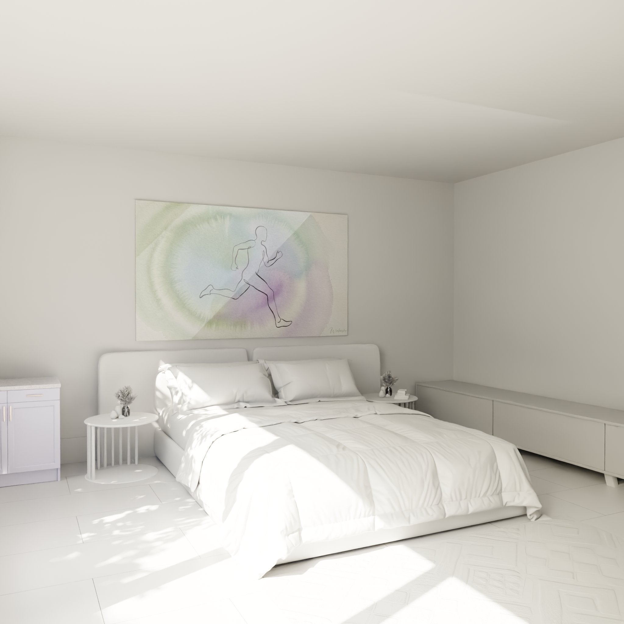 Decorazione camera con quadro runner spirituale dai colori tenui in un'atmosfera accogliente