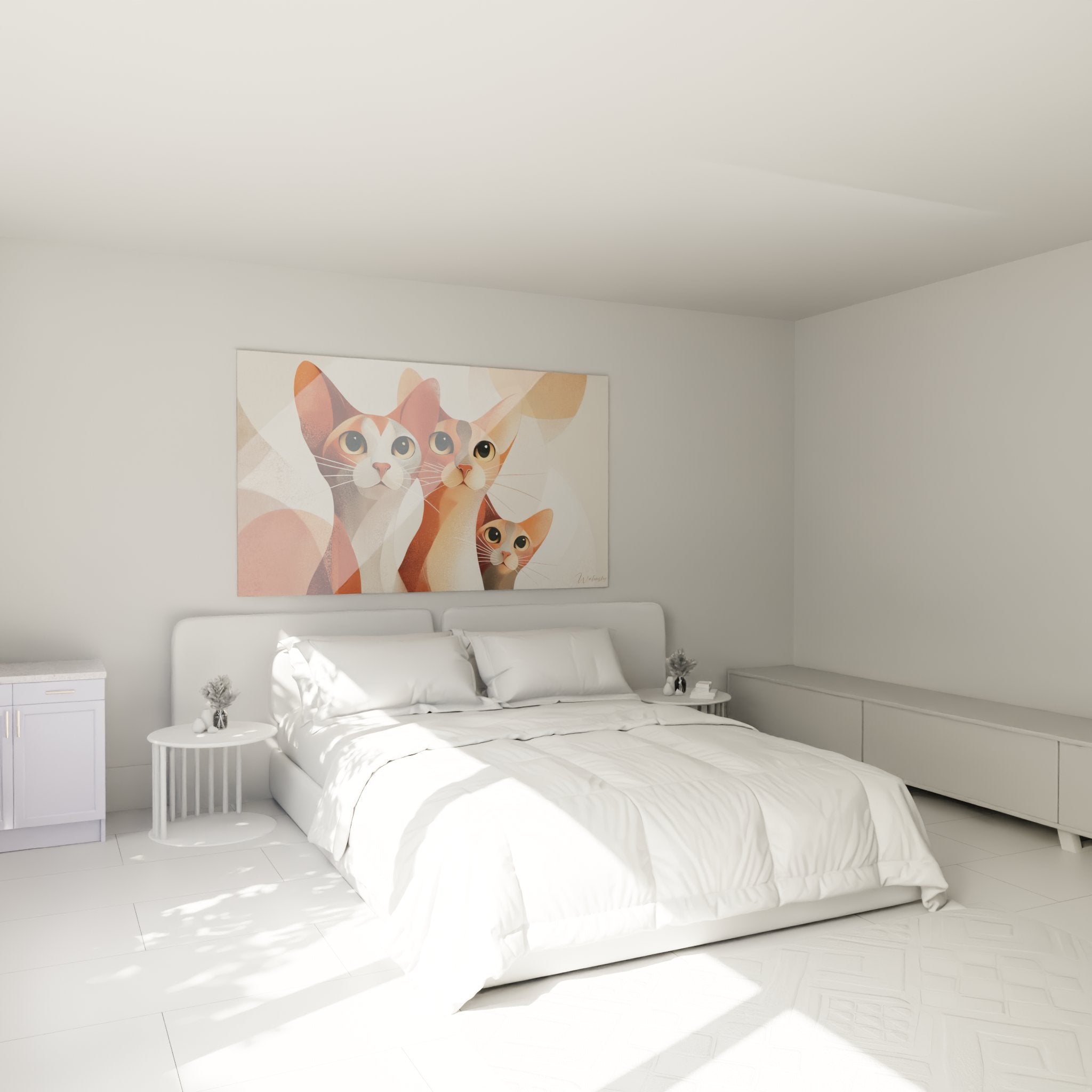 Wanddekoration Schlafzimmer mit geometrischem Singapura-Katzen-Kunstdruck, schafft warmes und modernes Ambiente