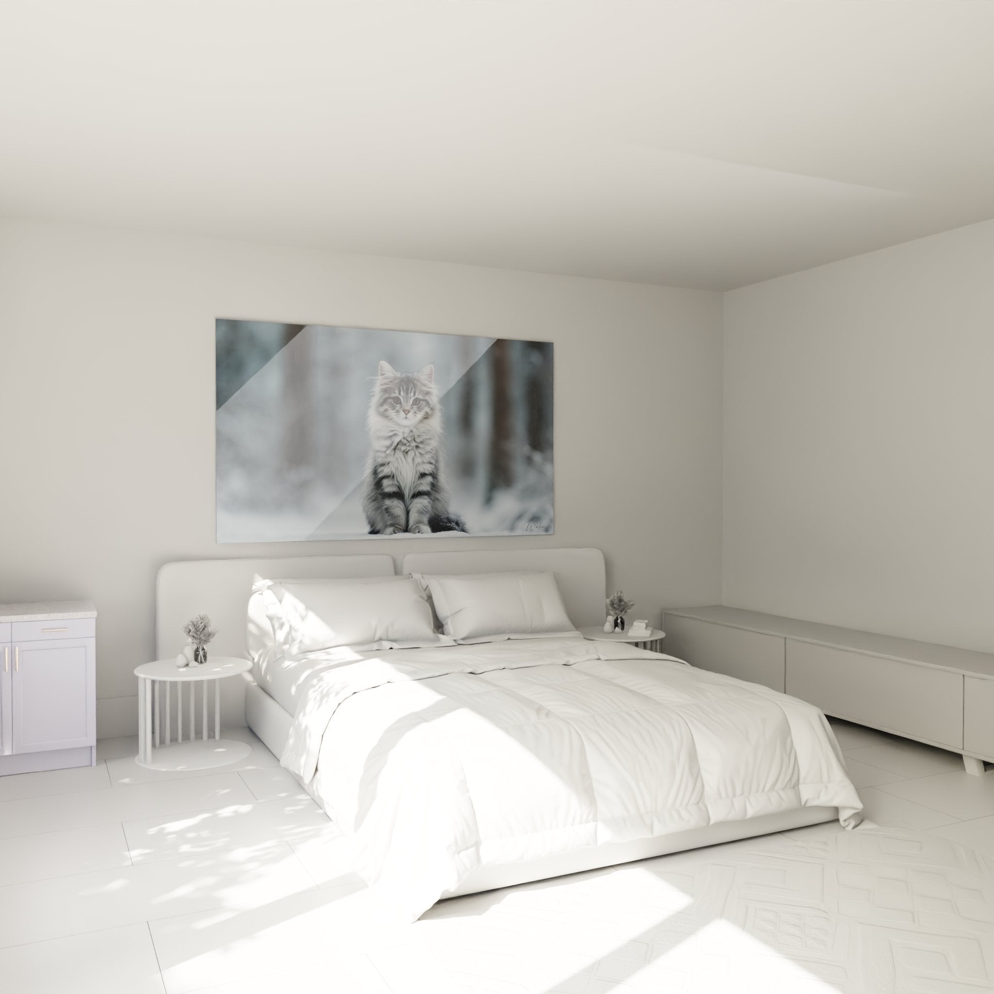 Décoration murale chambre avec tableau chaton sibérien créant une ambiance douce et apaisante