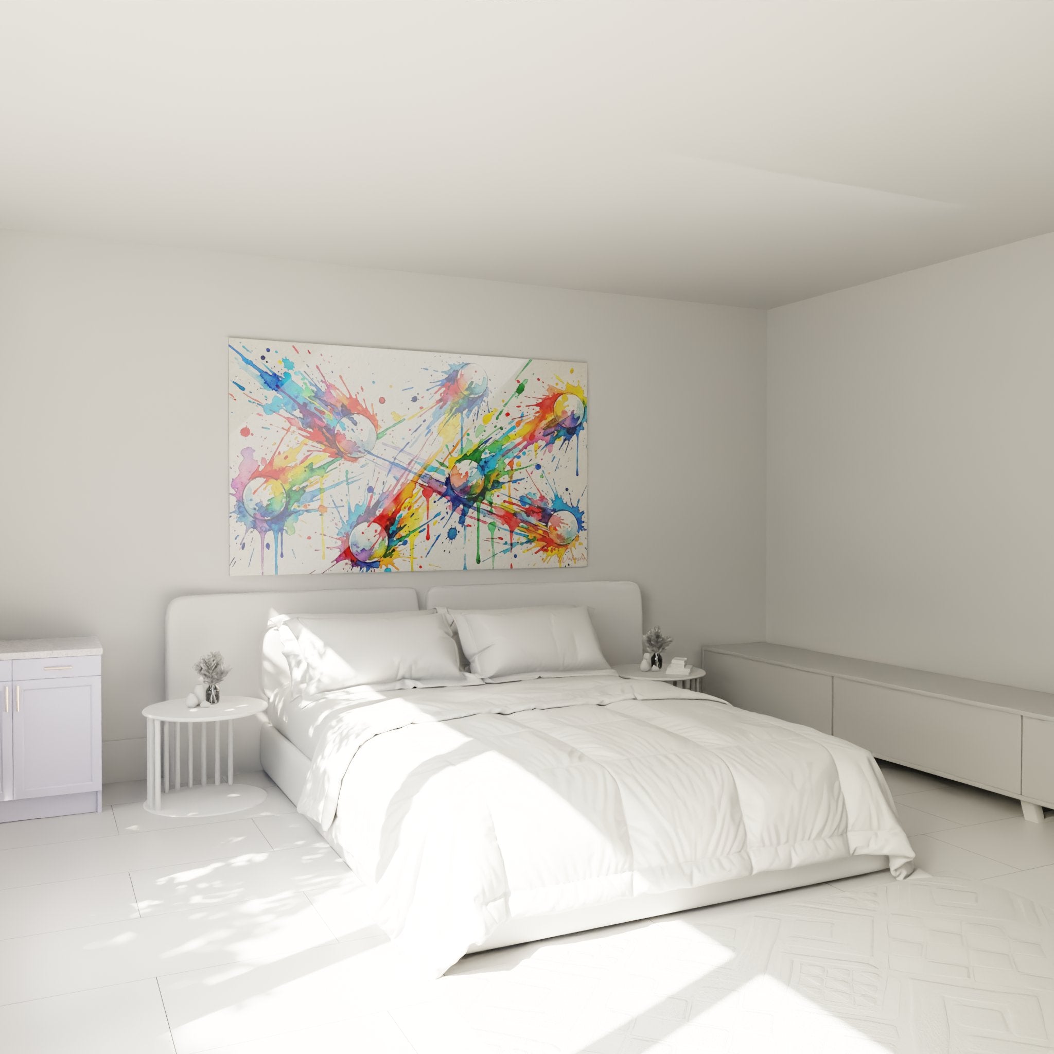 Tableau ping pong coloré dans chambre moderne decoration murale sport abstrait balles peinture
