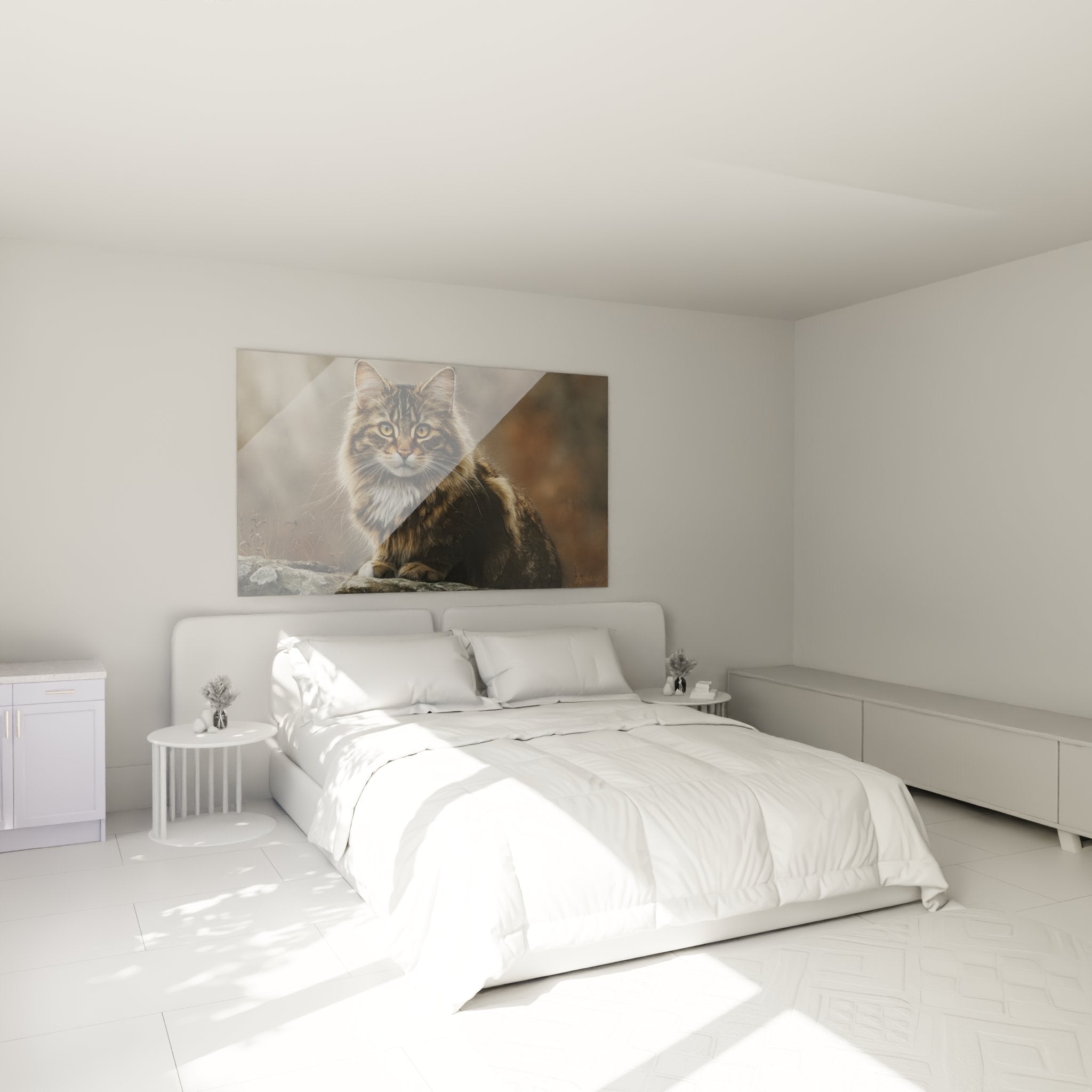 Decoration murale chat American Bobtail dans chambre moderne style contemporain ambiance chaleureuse