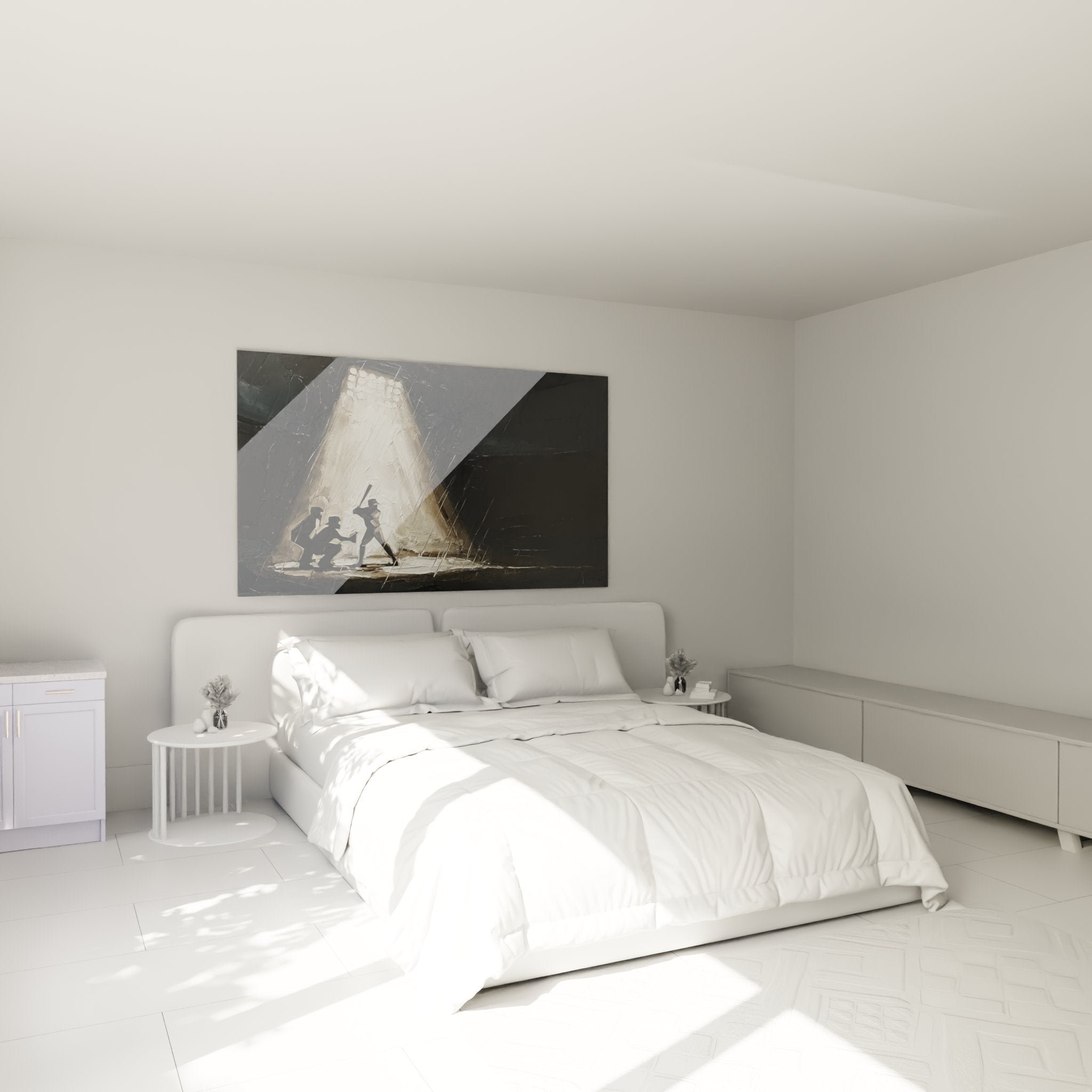 Decoration murale baseball dans chambre avec tableau nocturne aux tons sombres et lumineux