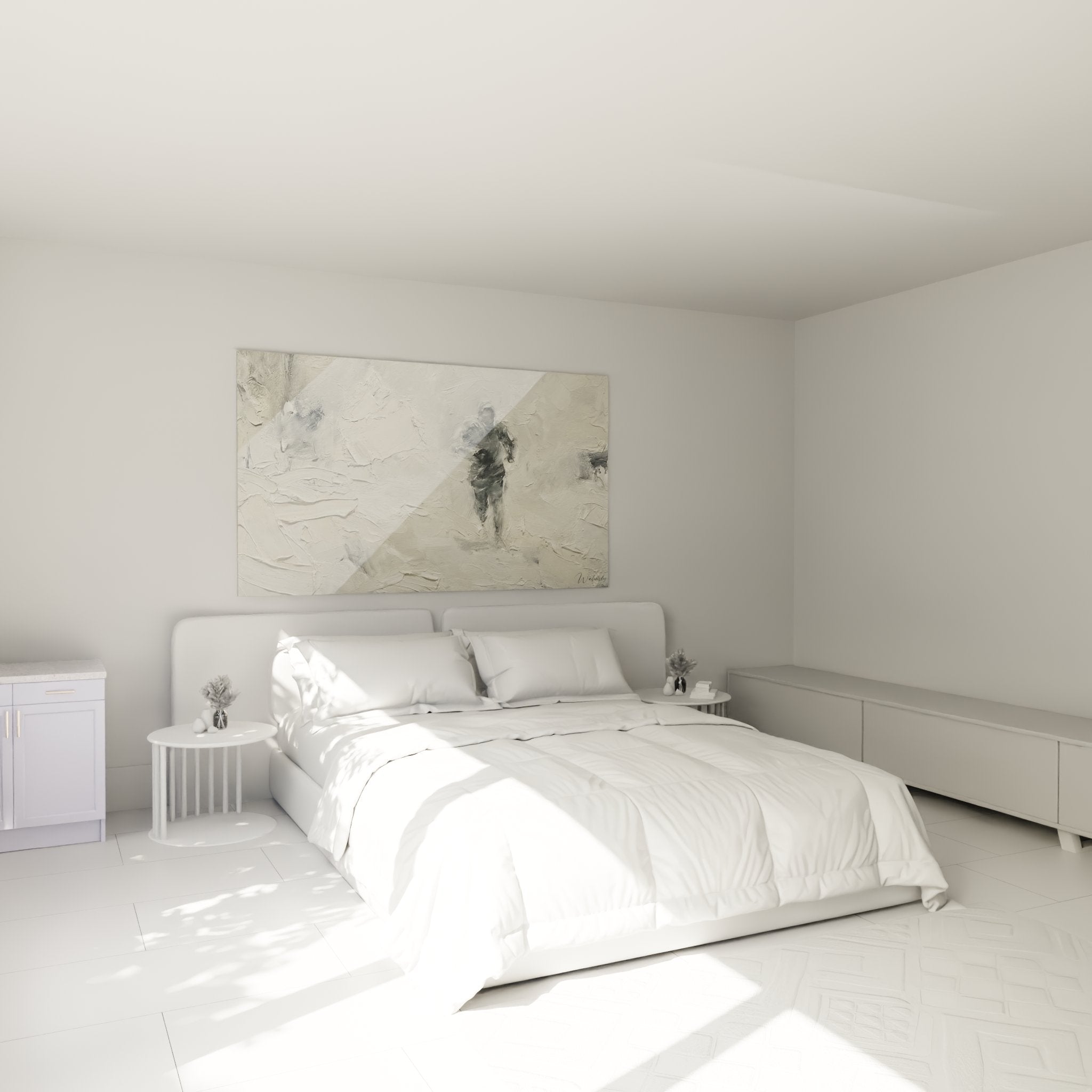 Misty runner canvas decorating a modern bedroom, sports wall art with zen and inspiring atmosphere