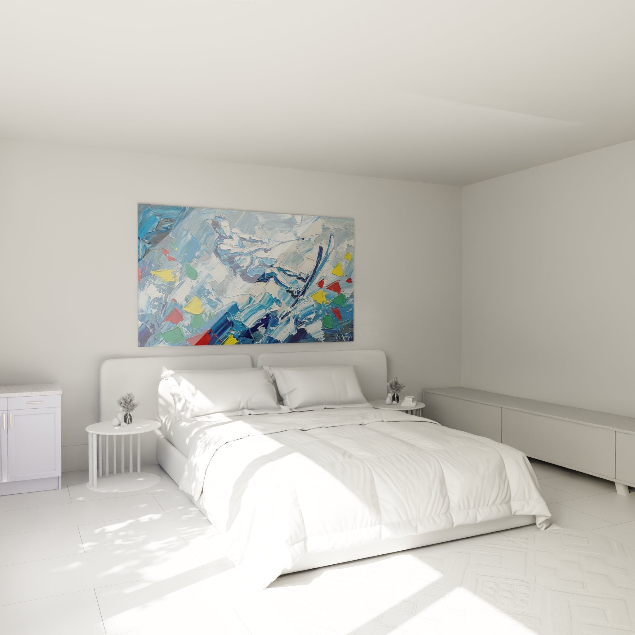 Tableau skieur nautique dans chambre moderne decoration murale art contemporain ambiance sportive