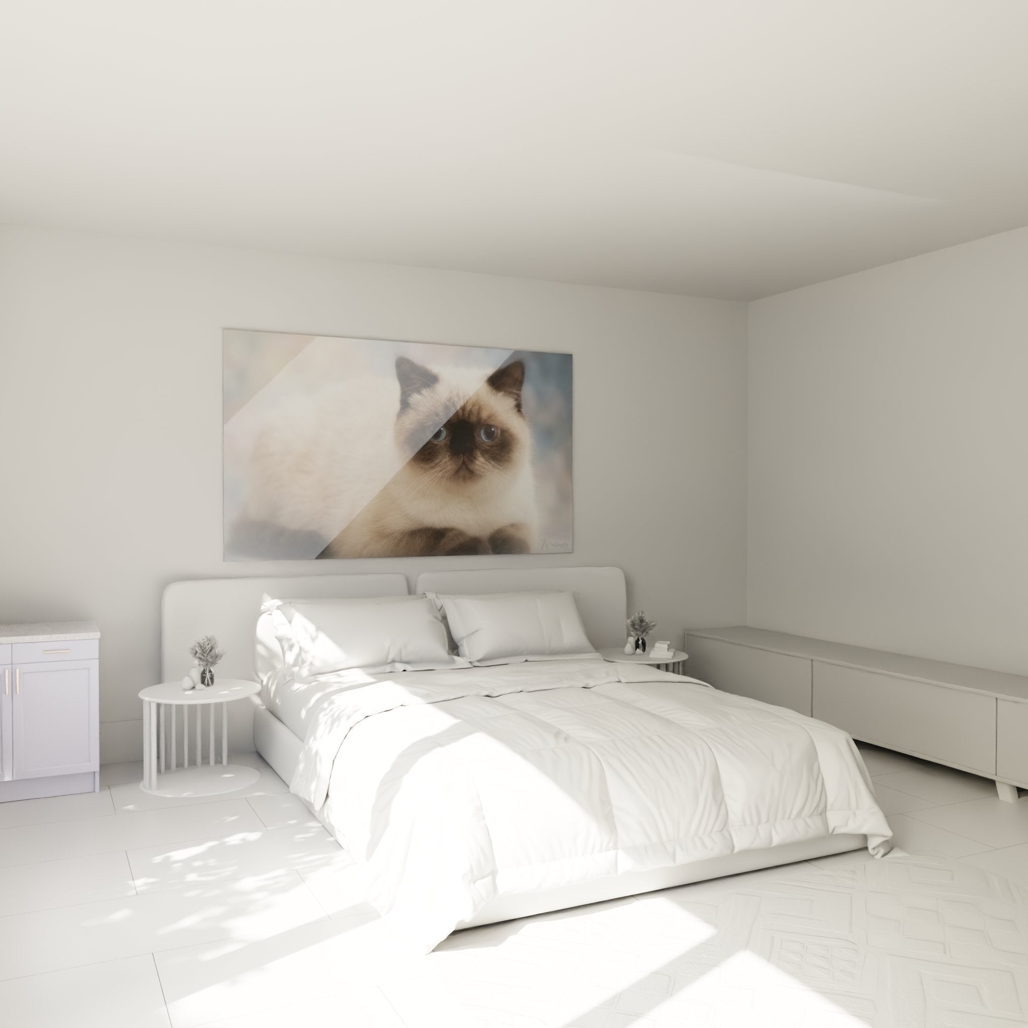 Decorazione murale camera da letto con quadro gatto siamese elegante dagli occhi blu zaffiro