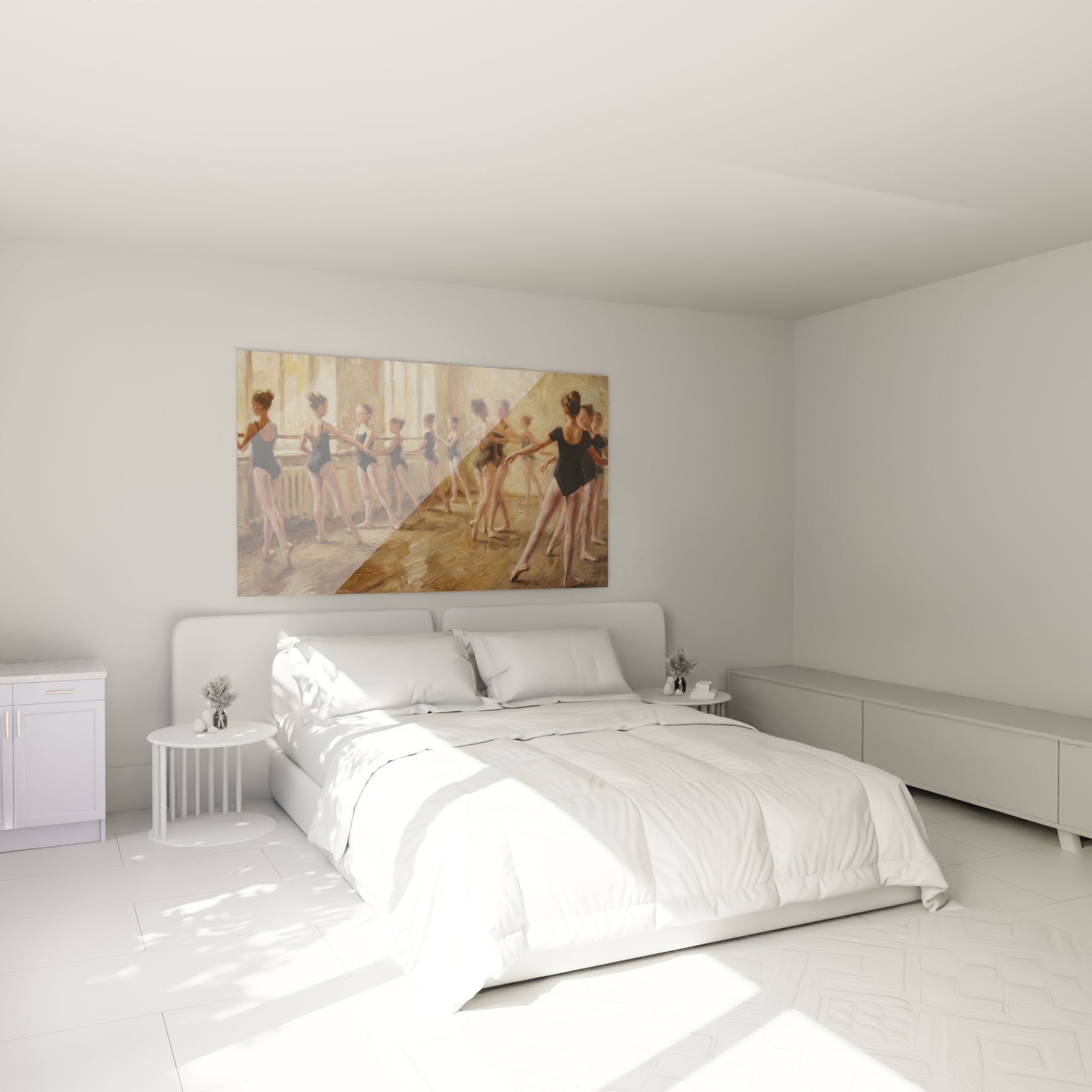 Decorazione murale danza classica in camera da letto, quadro ballerine alla sbarra per un'atmosfera artistica elegante
